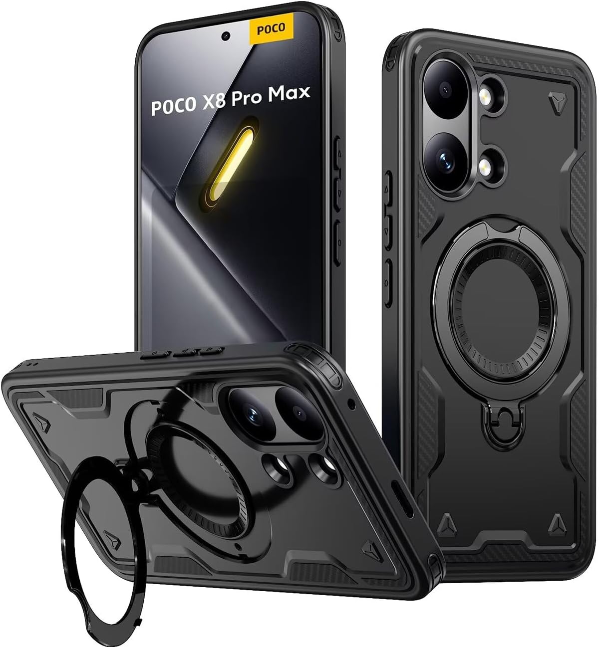 KANSi capa protetora para POCO X8 Pro Max com suporte — preto