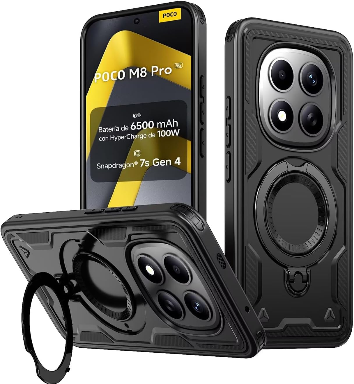 KANSi capa protetora para POCO M8 Pro 5G com suporte — preto