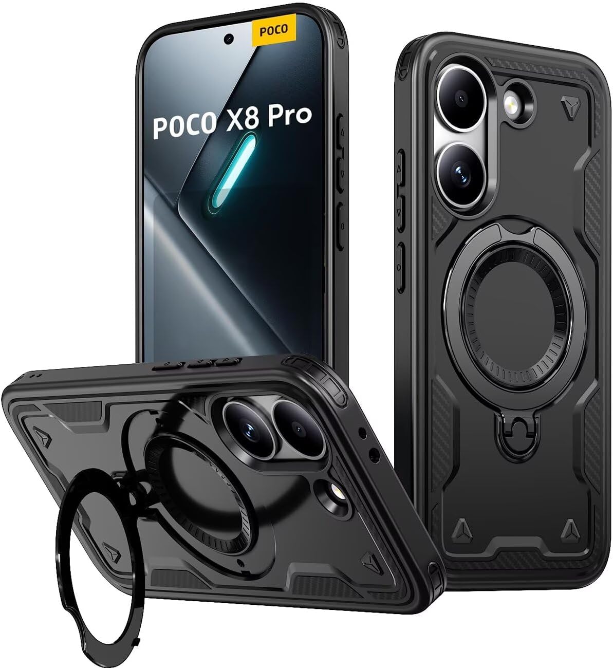 KANSi capa protetora para POCO X8 Pro com suporte — preto