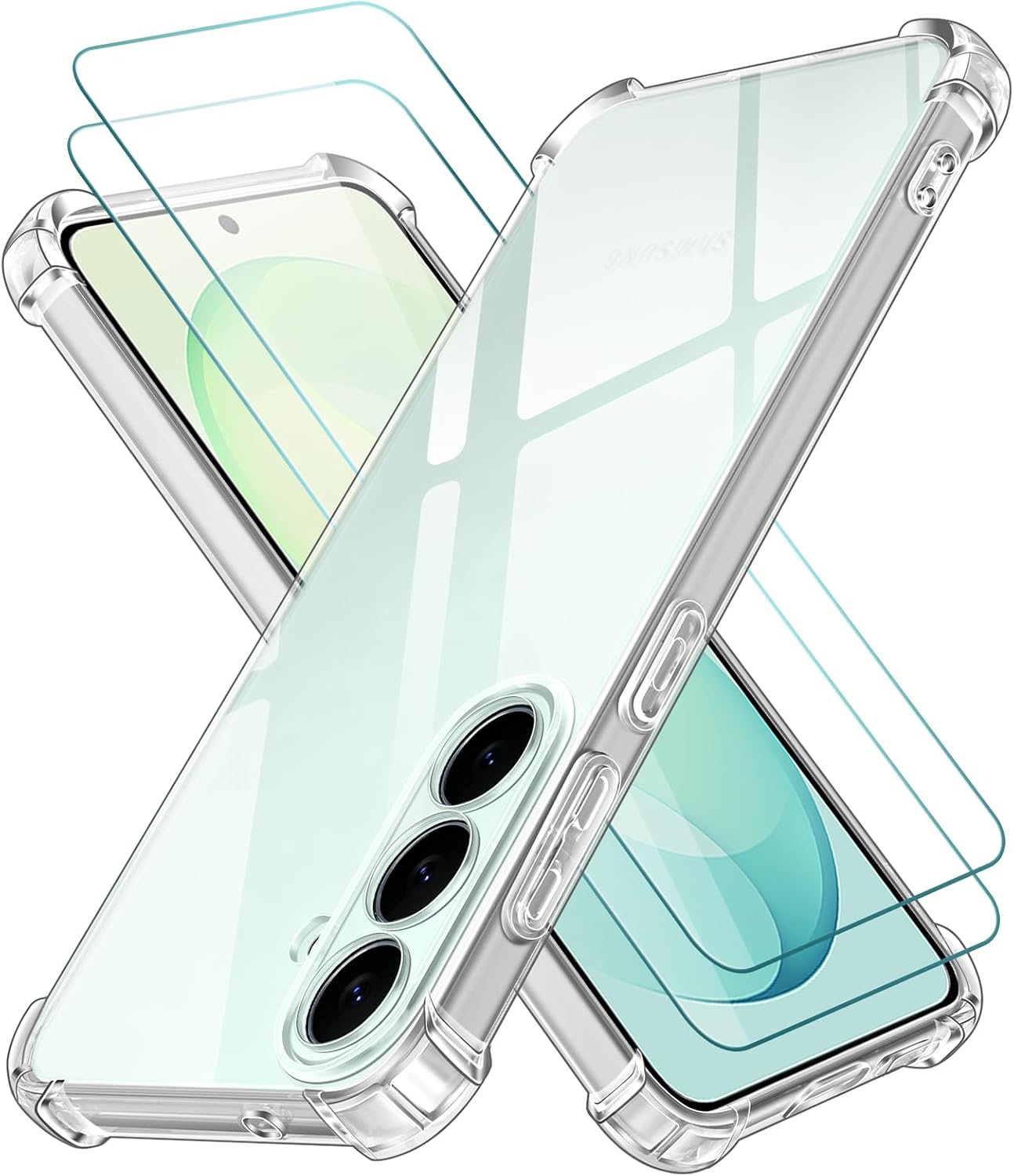 ivoler Funda para Samsung Galaxy S26 FE 5G (No para Samsung Galaxy S26) con 2 Piezas Cristal Templado, Carcasa Protectora Antigolpes Antiarañazos Transparente Suave TPU Silicona Bumper Case