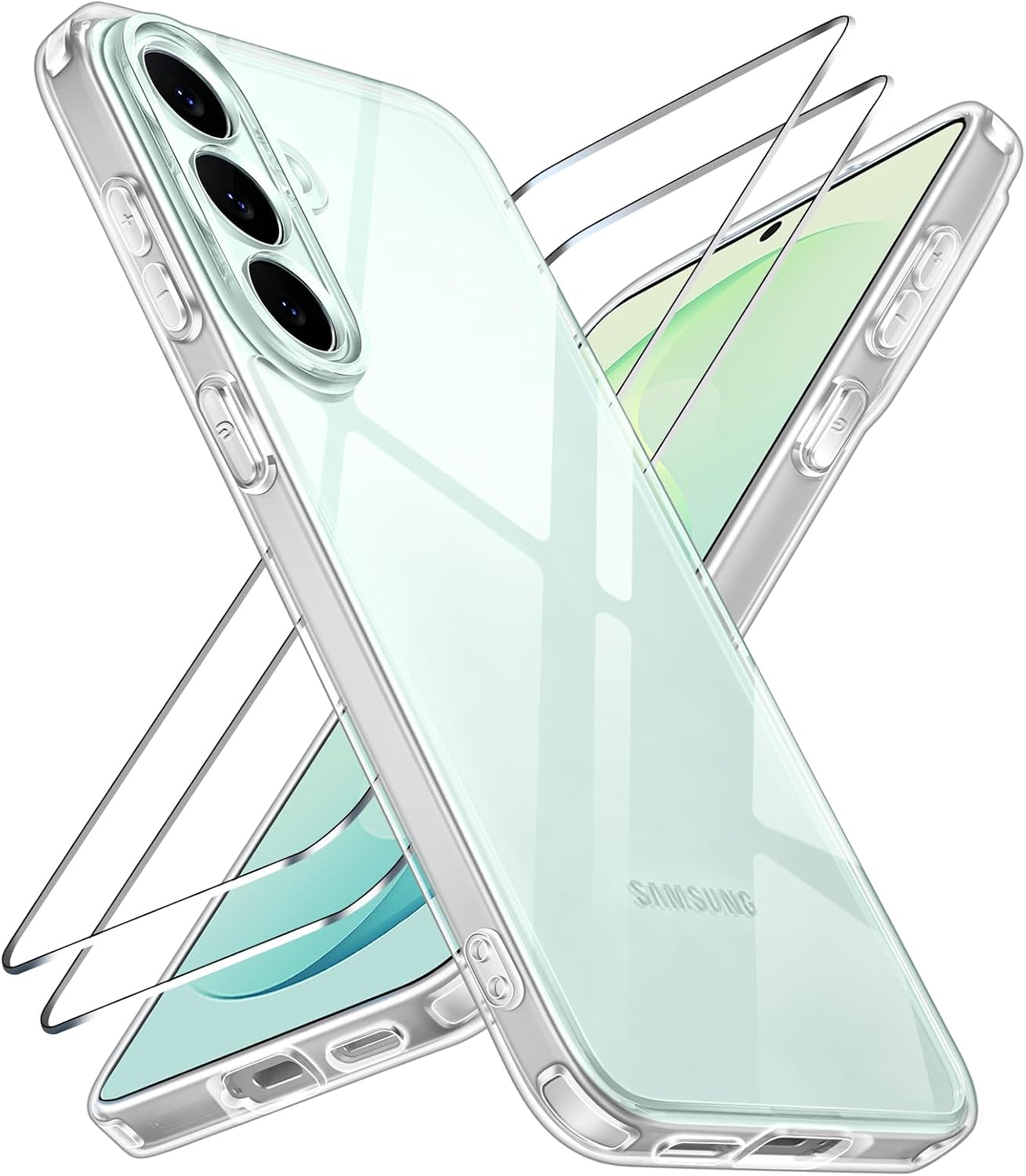 ivoler Anti-Amarillo Clara Funda para Samsung Galaxy S26 FE 5G (No para S26) con 2 Piezas Cristal Templado, [Protección Militar] Carcasa Protectora Antigolpes Antiarañazos Transparente Bumper Case