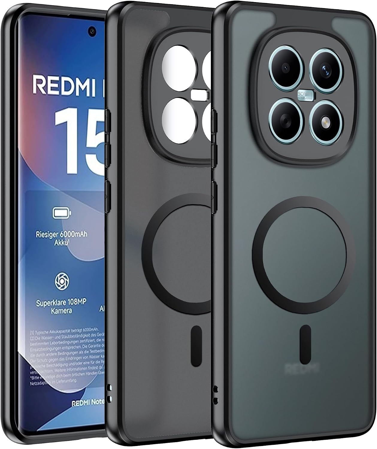 Effcotuo Funda Magnética para Xiaomi Redmi Note 15 5G/4G /Poco M8 5G Case Compatible con MagSafe, Funda de Silicona Flexible + Acrílico Carcasa Respaldo Translúcida Mate Slim Cover (Negro)