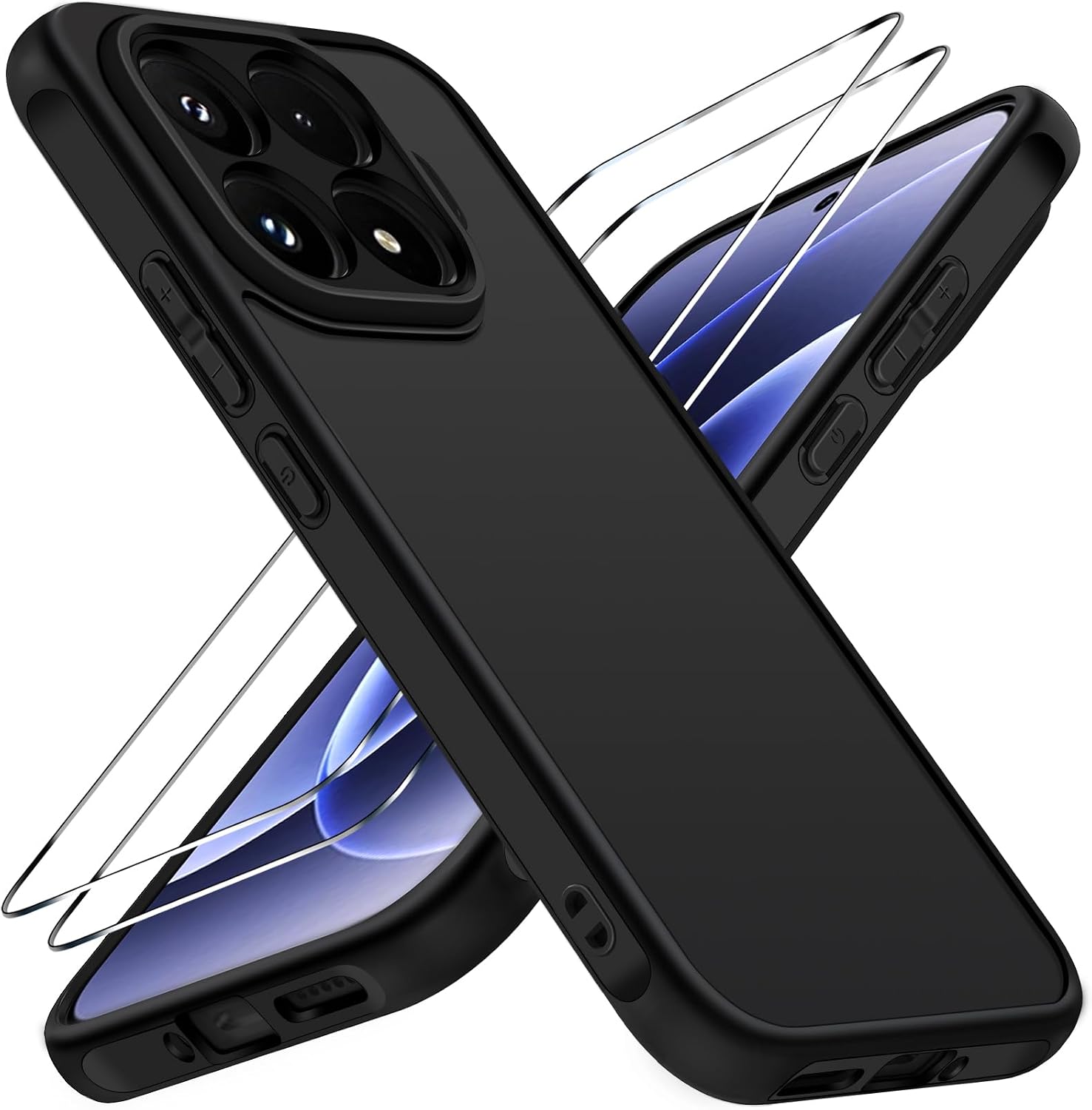 ivoler Funda Mate Negro para Xiaomi 17T 5G con 2 Piezas Cristal Templado, [Protección Militar] Carcasa Protectora Antigolpes Trasera Translúcida Antihuellas Antiarañazos Bumper Case