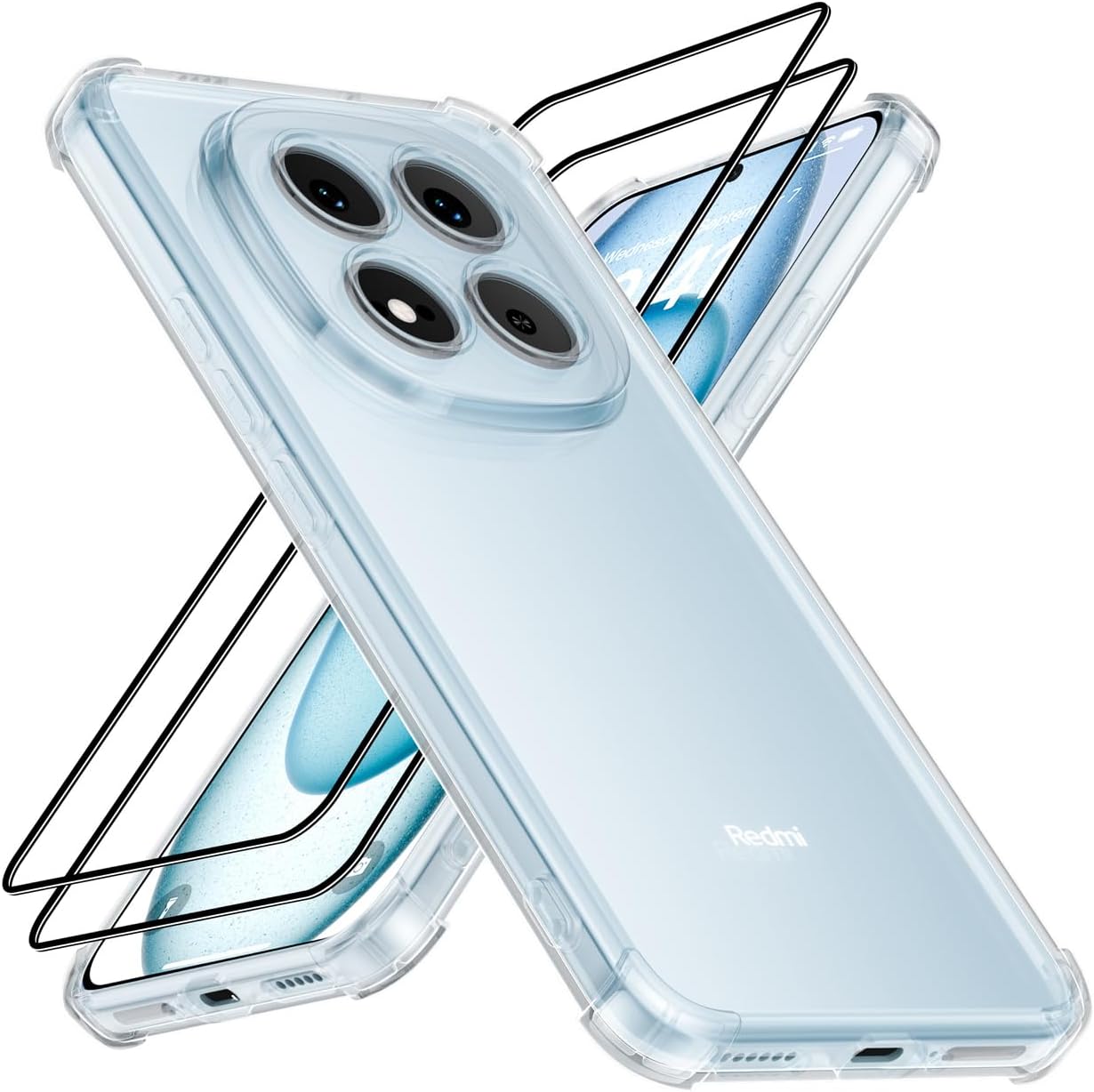 XINYEXIN Funda para Xiaomi Redmi Note 15 Pro 4G con 2 Piezas Protectores de Pantalla Cristal Templado – Carcasa Transparente Flexible TPU con Esquinas Airbag, Antideslizante