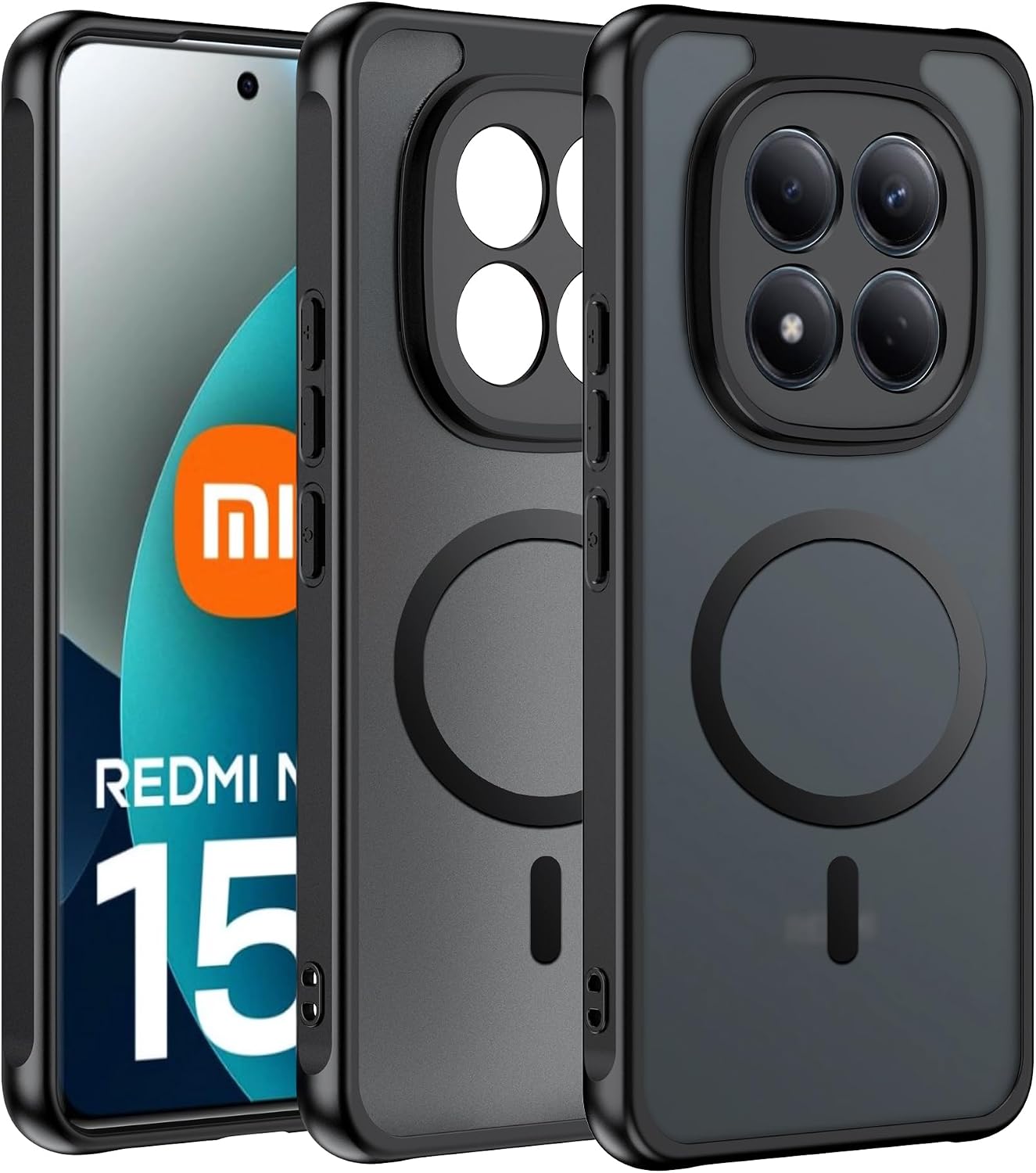 Effcotuo Funda Magnética para Xiaomi Redmi Note 15 Pro 4G [No para 5G] Case Compatible con MagSafe, Funda de Silicona Flexible + Acrílico Carcasa Respaldo Translúcida Mate Slim Cover (Negro)