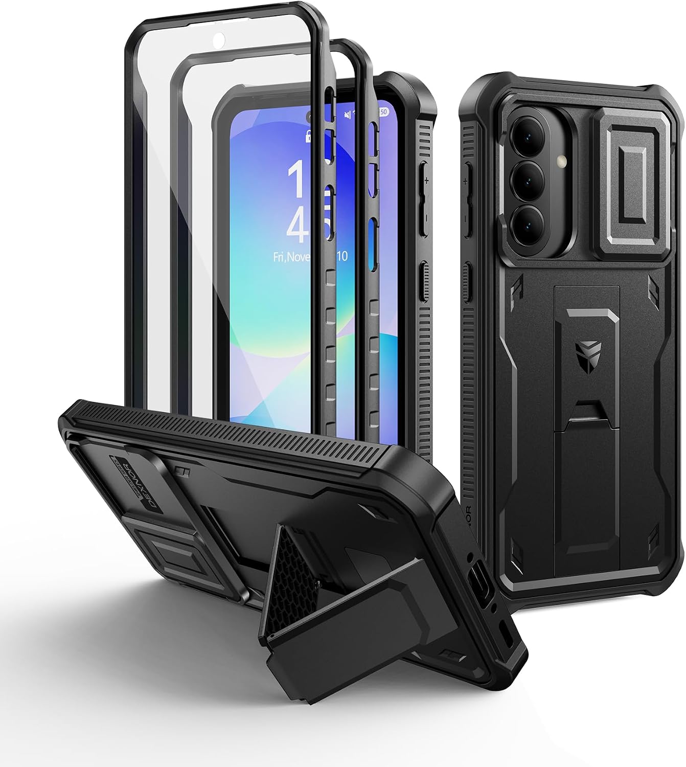 Dexnor para Funda Samsung Galaxy A37 con Tapa Protectora Deslizante de Cámara & Protector de Pantalla & Stent, Reforzada Antisísmica Cubierta Protectora Carcasa Case - Negro