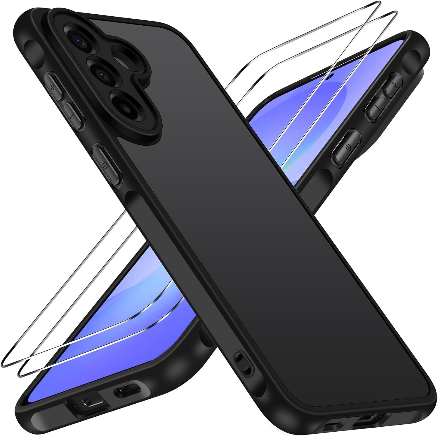 ivoler Mate Funda para Samsung Galaxy A57 5G con 2 Piezas Cristal Templado, [Protección Militar] Carcasa Protectora Antigolpes Trasera Translúcida Antihuellas Case, Negro