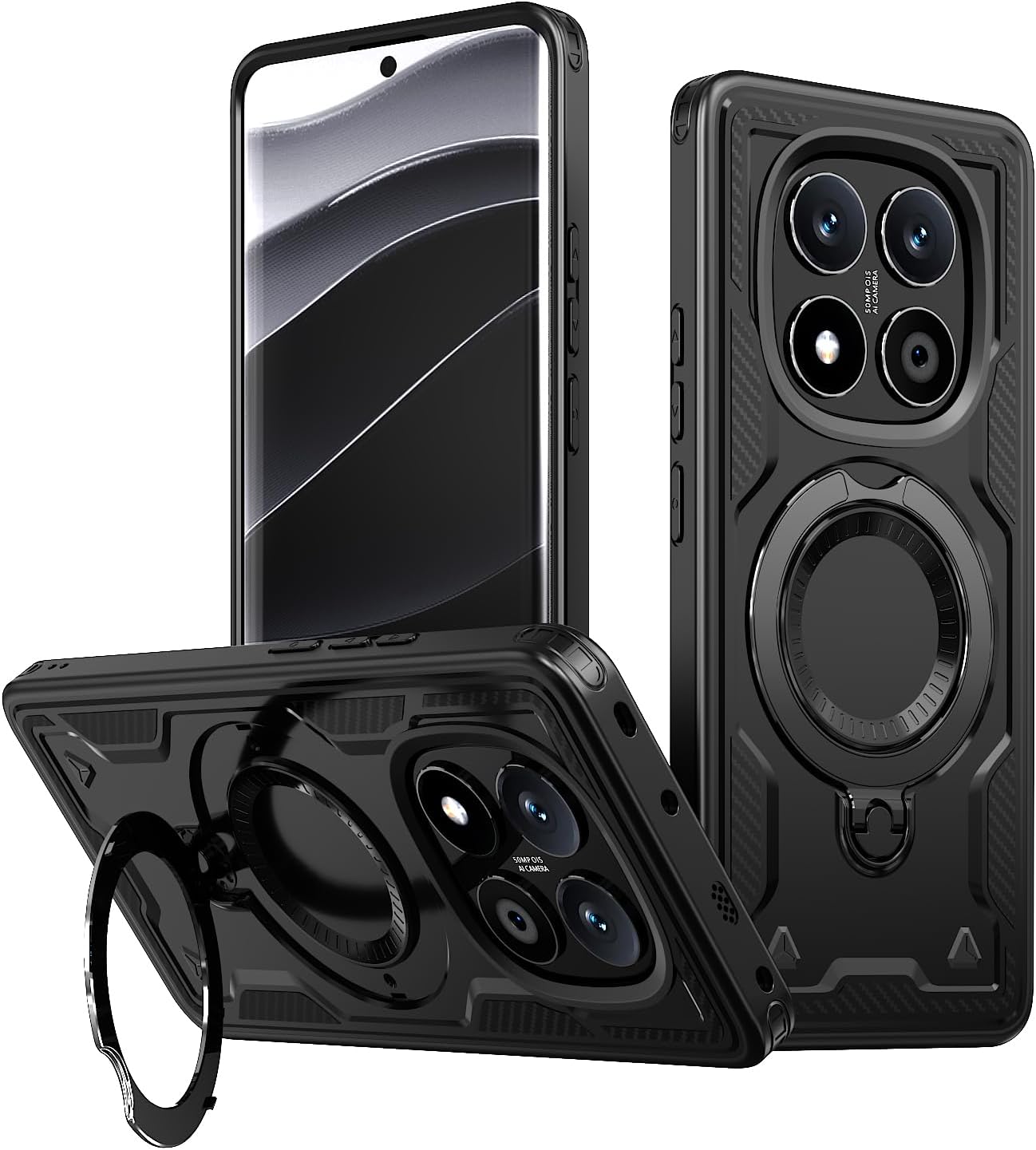 PanXCase capa magnética para POCO M8 Pro 5G com suporte — preto