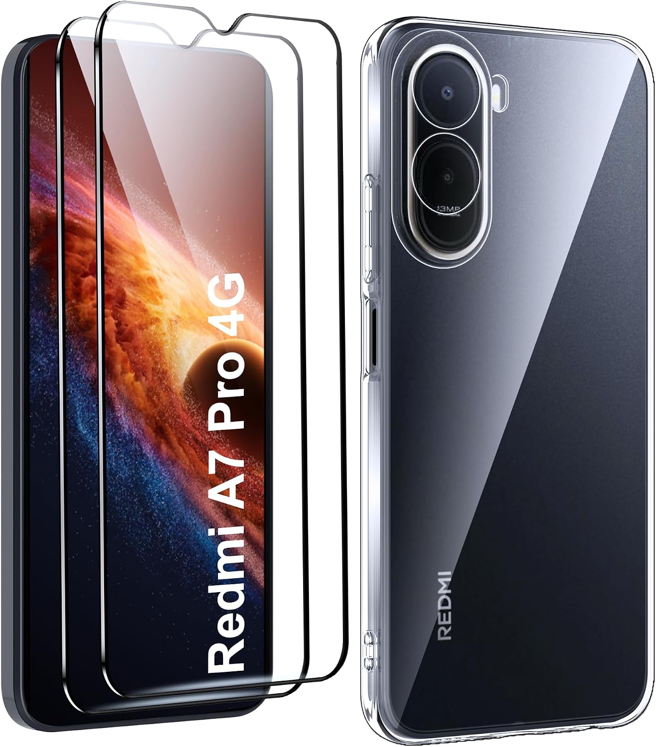 zZjoOoj Funda para Xiaomi Poco C81 Pro/Redmi A7 Pro 4G con 2 Piezas Cristal Templado, Carcasa Protectora Case Cover, Ultra Fina Suave TPU Silicona Antigolpes Caso Cover para Poco C81 Pro,Clear