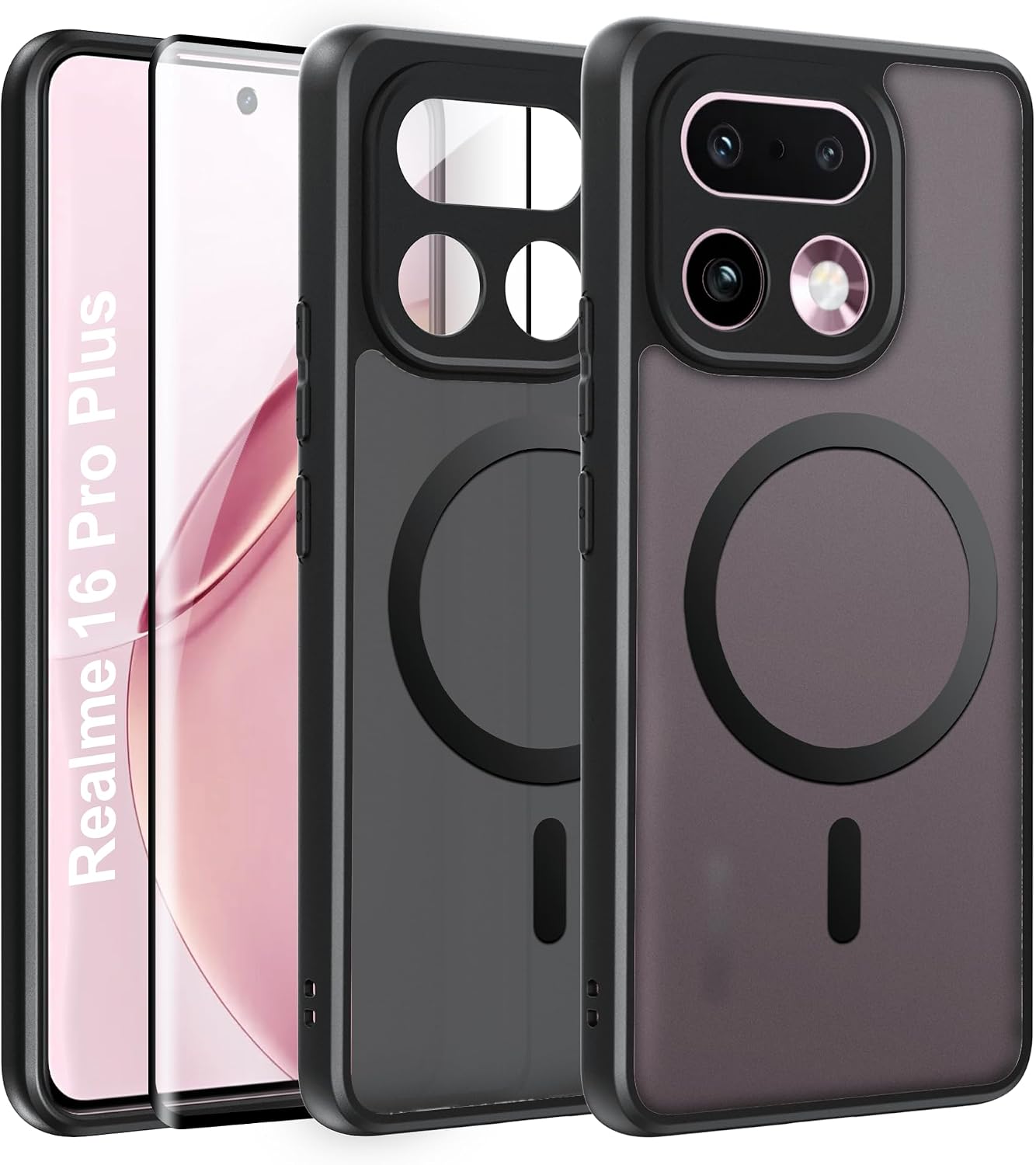 Effcotuo Funda Magnética para Realme 16 Pro Plus /16 Pro+ 5G Case con MagSafe con 1 Piezas Protector de Pantalla Cristal Templado, Acrílico Carcasa Respaldo Translúcida Mate Antigolpes Cover