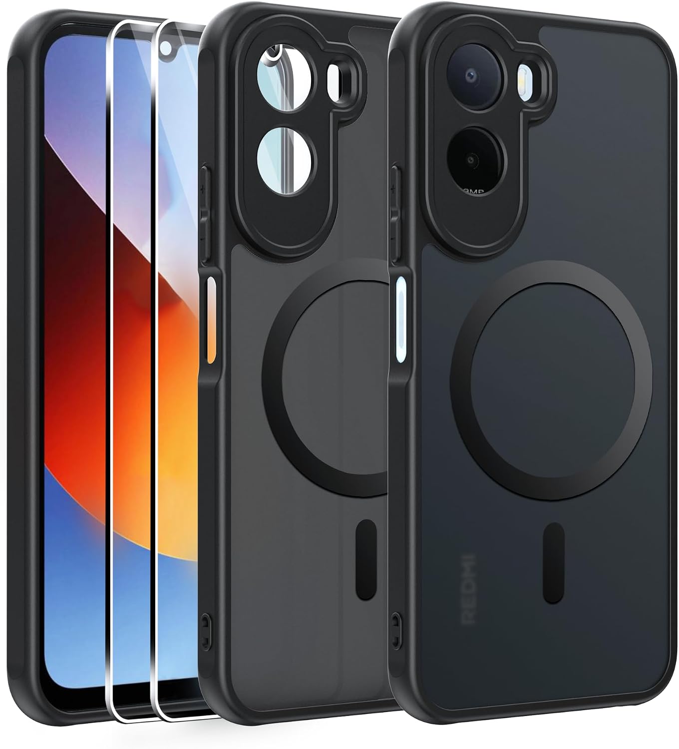 Effcotuo Funda Magnética para Xiaomi Redmi A7 Pro 4G/Poco C81 Pro Case con MagSafe con 2 Piezas Protector de Pantalla Cristal Templado, Acrílico Carcasa Respaldo Translúcida Mate Cover