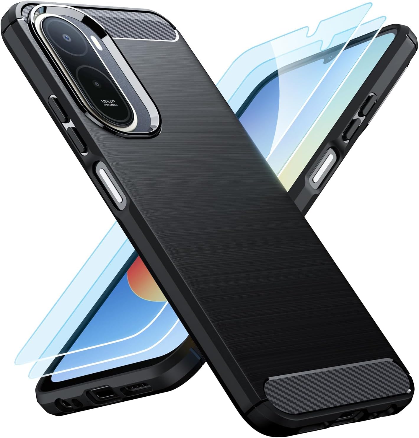 TesRank Funda para Xiaomi Redmi A7 Pro 4G con [2 Piezas] Cristal Templado Protector de Pantalla, Carcasa Silicona Suave TPU [Anti-Choques] [Anti-Huella] Conjunto de Funda Móvil y Protector-Negro