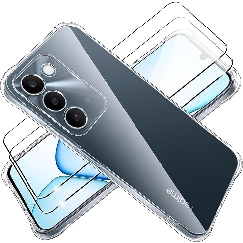 Tieeyivv Funda para Realme C100 5G Case con 2 Piezas Protector de Pantalla Cristal Vidrio Templado Transparente TPU Soft Incorporado Cover Anti-rayones, Anti-Amarilleo Protección Bumper