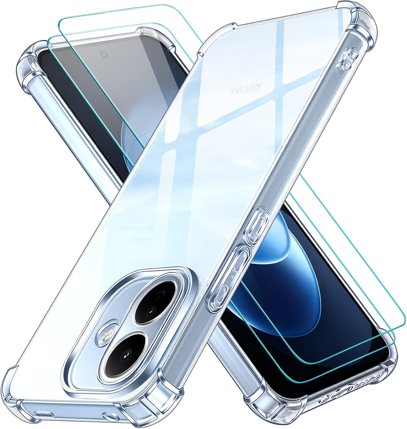 ivoler Funda para Xiaomi Redmi Note 17 Pro 5G con 2 Piezas Cristal Templado, Carcasa Protectora Antigolpes Antiarañazos Transparente, Suave TPU Silicona Bumper Case