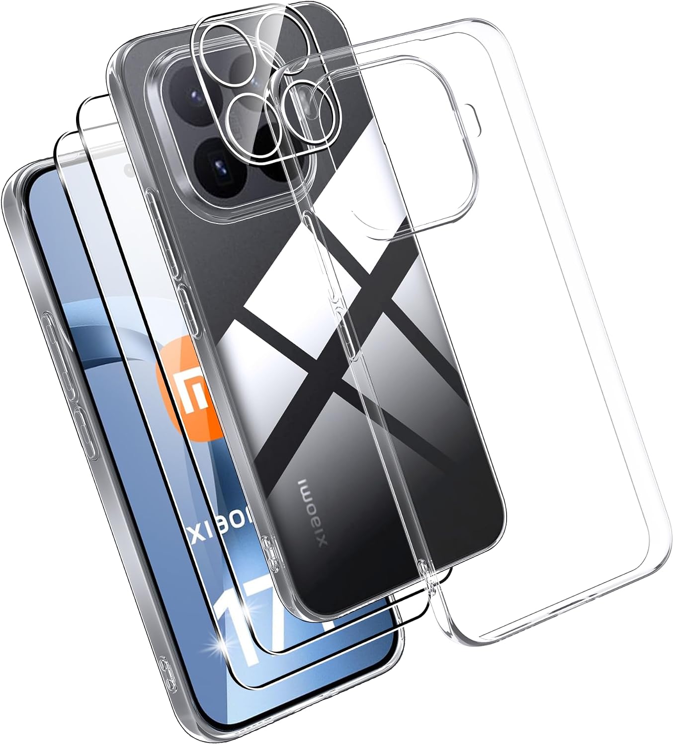 Effcotuo Funda para Xiaomi Mi 17T 5G Cover con 2 piezas Protector de Pantalla para Cristal Templado Protector de Pantalla Transparente Carcasa de Móvil Transparente Silicona TPU Funda Case