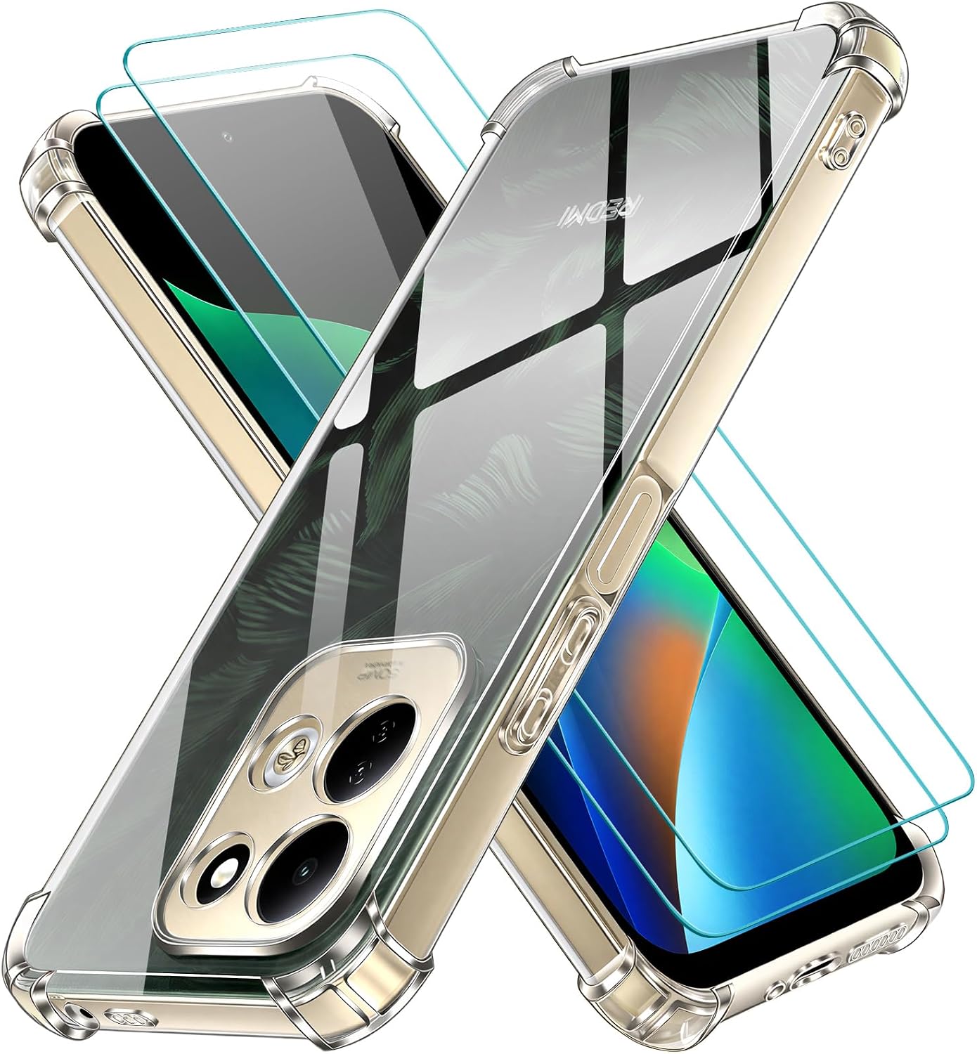 ivoler Funda para Xiaomi Redmi 17 4G / 5G con 2 Piezas Cristal Templado, Carcasa Protectora Antigolpes Antiarañazos Transparente con Cojín Esquina Parachoques, Suave TPU Silicona Bumper Case