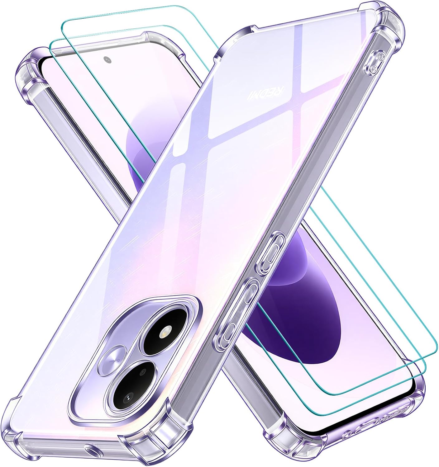 ivoler Funda para Xiaomi Redmi Note 17 4G / 5G con 2 Piezas Cristal Templado, Carcasa Protectora Antigolpes Antiarañazos Transparente con Cojín Esquina Parachoques, Suave TPU Silicona Bumper Case