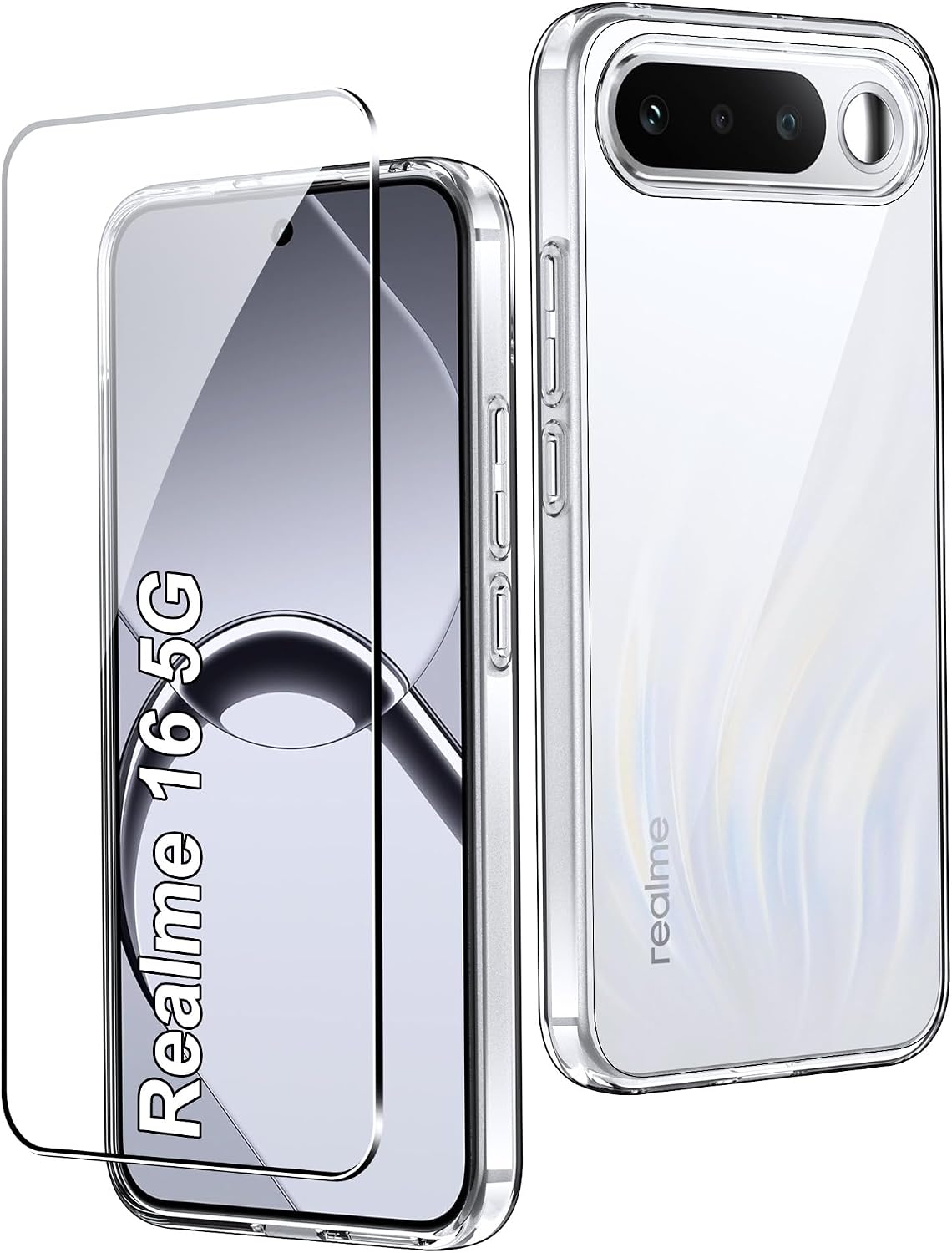CAUHENYEE Funda para Realme 16 5G Carcasa, con 1 Protector de Pantalla de Vidrio Templado, Funda Fina y Suave en TPU Transparente, Antigolpes