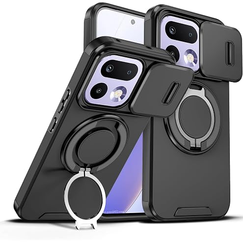 Loyhee Funda para Realme 16 Pro 5G – Anti-Golpes Carcasa con Cubierta Deslizante Cámara & Soporte Giratorio 360°, Silicona Anti-Huellas y Amortiguación - Negro