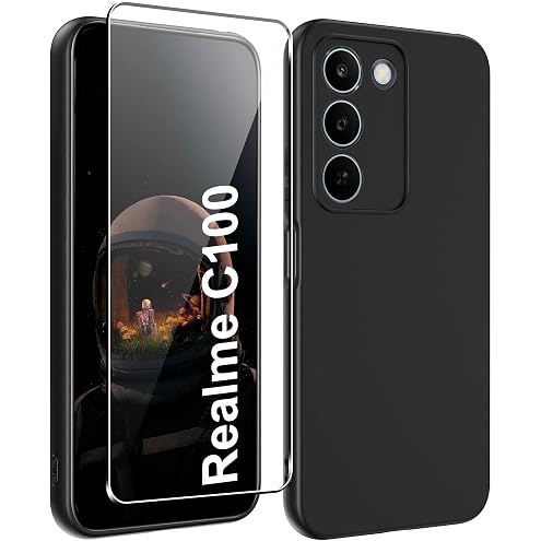 zZjoOoj Funda Silicona para Realme C100 5G/ P4 Lite / C83 5G + 1 Vidrio Templado Protector de Pantalla, Funda de Silicona TPU Flexible, Antigolpes Carcasa,Antiarañazos (Negro)