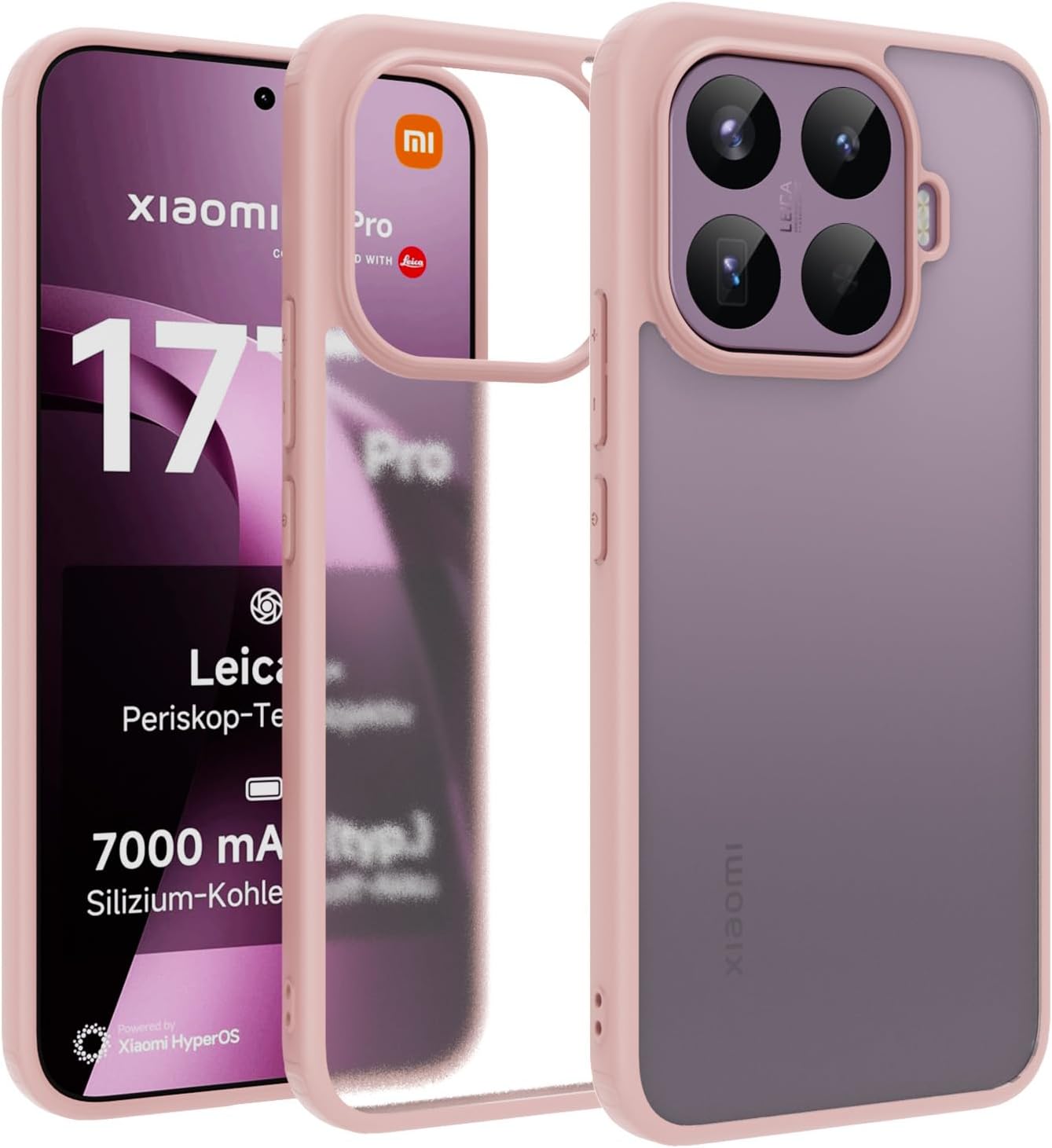 ZHMECOCASE Funda para Xiaomi 17T Pro – [Translúcido Mate] [Protección de Grado Militar] [Diseño híbrido Ultrafino] Carcasa de teléfono antigolpes (Rosa)