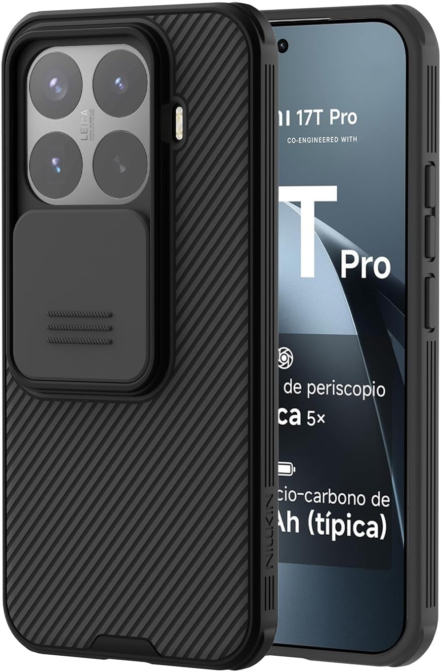 Nillkin Funda Compatible para Xiaomi 17T Pro 2026 5G | Funda con Cubierta Deslizante para la cámara, Resistente a Impactos y arañazos - Negro