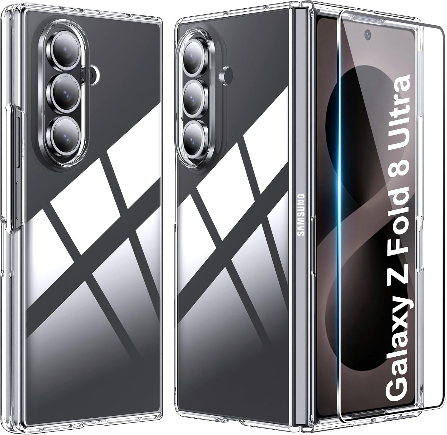 Effcotuo Funda para Samsung Galaxy Z Fold 8 Ultra/Z Fold8 Ultra 5G Cover con Protector de Pantalla Cristal Templado Protector Transparente Carcasa Transparente Silicona PC Funda Case