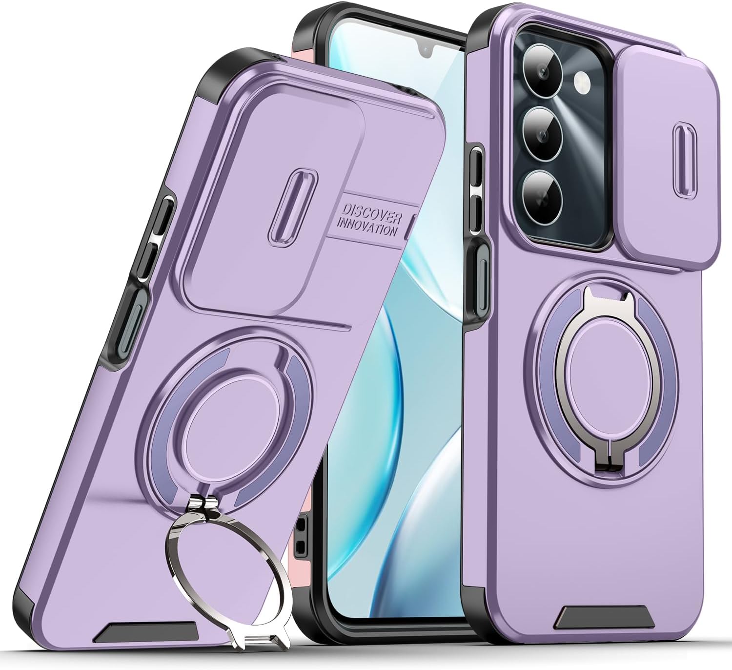 Funda para Realme C100 5G – Anti-Golpes Carcasa con Cubierta Deslizante Cámara & Soporte Giratorio 360°, Silicona Anti-Huellas y Amortiguación - Morado