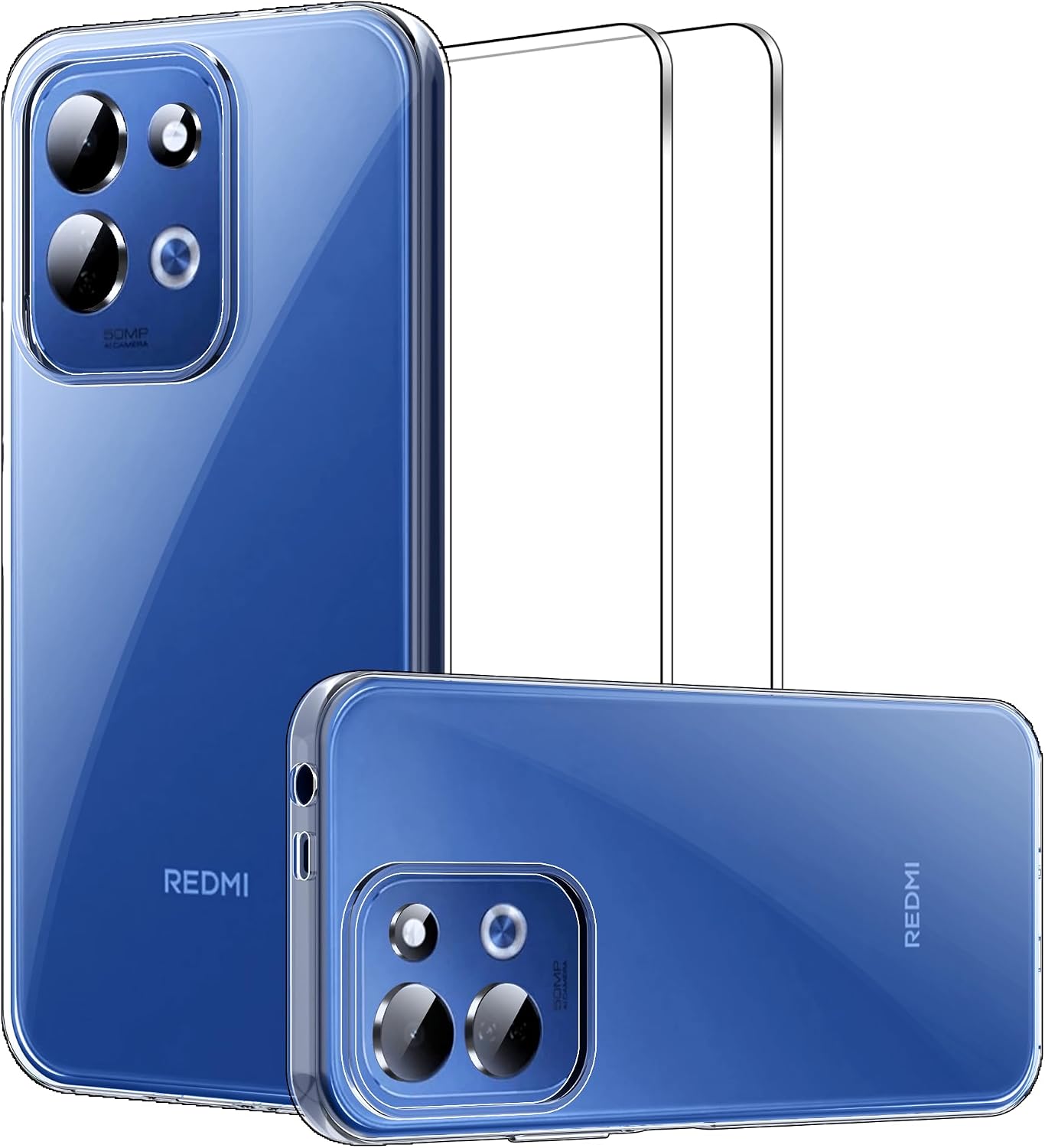 Lemxiee Funda para Xiaomi Redmi 17 4G/5G Case con [2 Pieza] Cristal Templado Protector Pantalla Vidrio Templado Funda Transparente