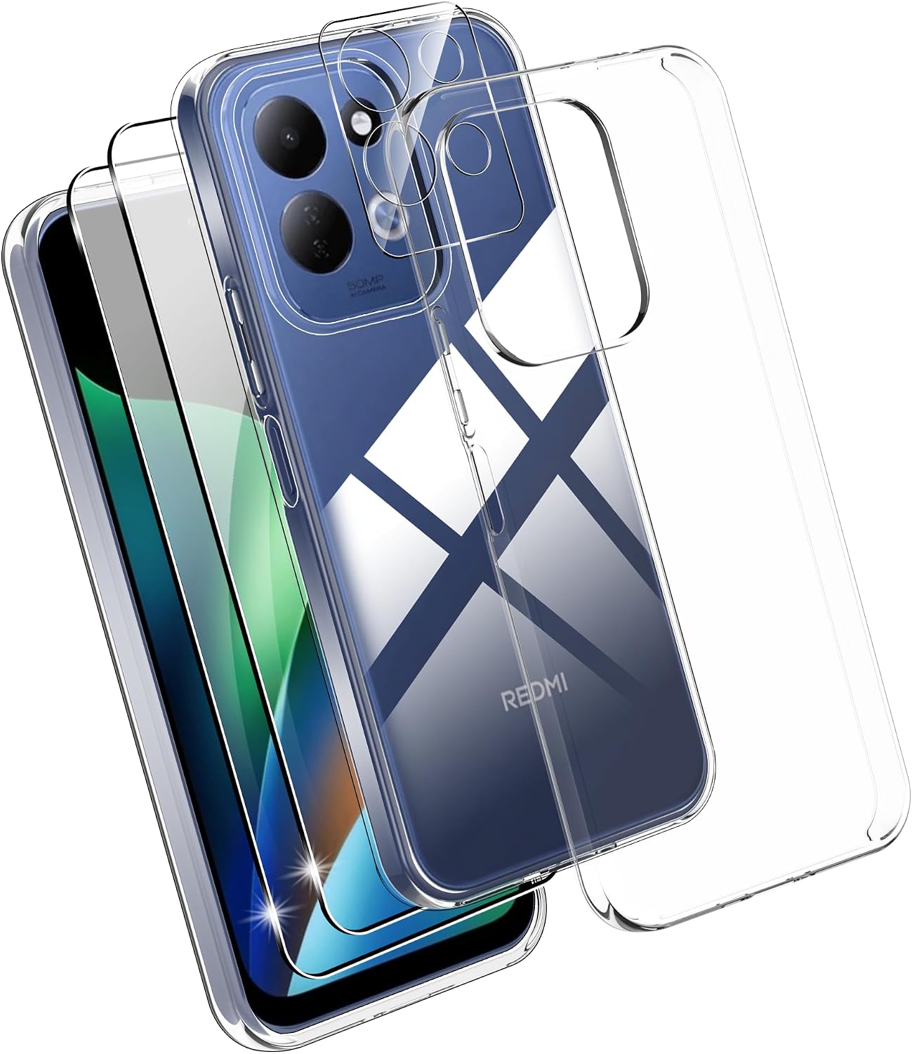 Effcotuo Funda para Xiaomi Redmi 17 4G/5G Cover con Protector de Pantalla Cristal Templado para Camera Protector Transparente Carcasa Transparente Silicona TPU Funda Case