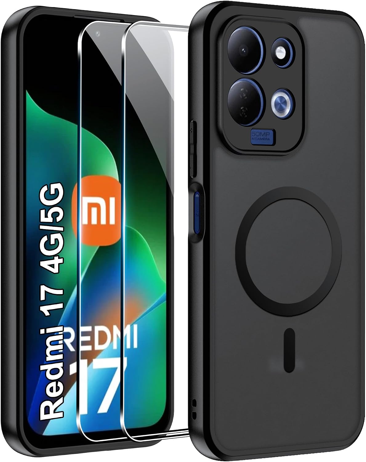 Effcotuo Funda Magnética para Xiaomi Redmi 17 4G/5G Case con MagSafe con 2 Piezas Protector de Pantalla Cristal Templado, Acrílico Carcasa Respaldo Translúcida Mate Antigolpes Cover