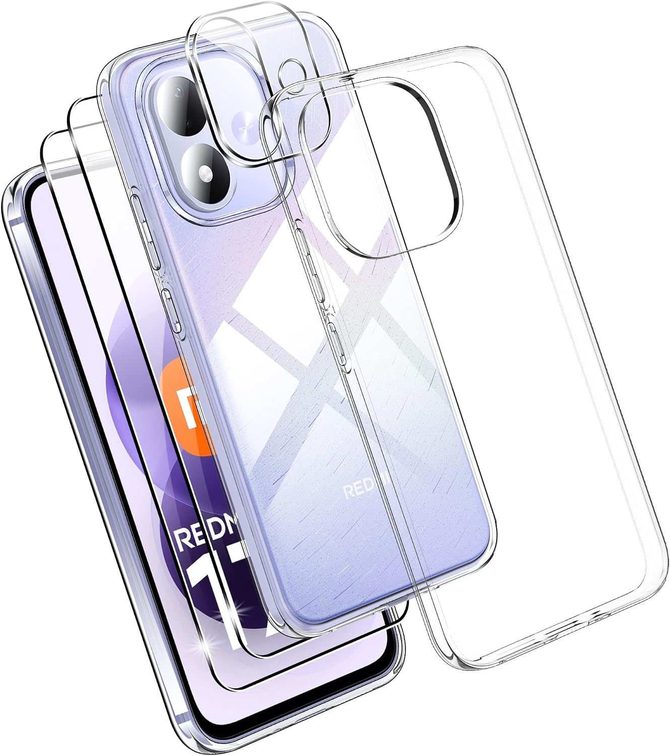 Effcotuo Funda para Xiaomi Redmi Note 17 4G/5G Cover con Protector de Pantalla Cristal Templado para Camera Protector Transparente Carcasa Transparente Silicona TPU Funda Case