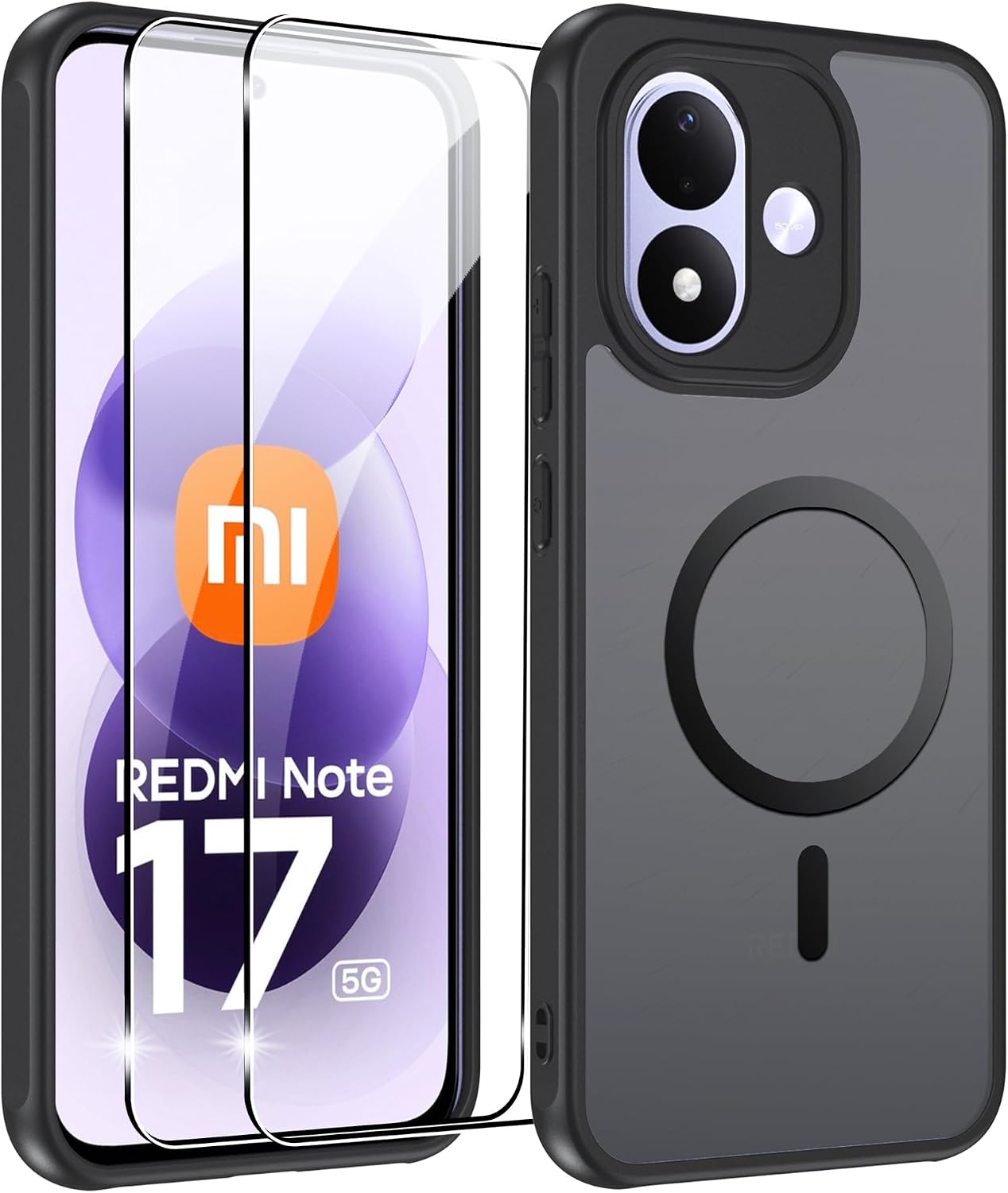 Effcotuo Funda Magnética para Xiaomi Redmi Note 17 4G/5G Case con MagSafe con 2 Piezas Protector de Pantalla Cristal Templado, Acrílico Carcasa Respaldo Translúcida Mate Antigolpes Cover