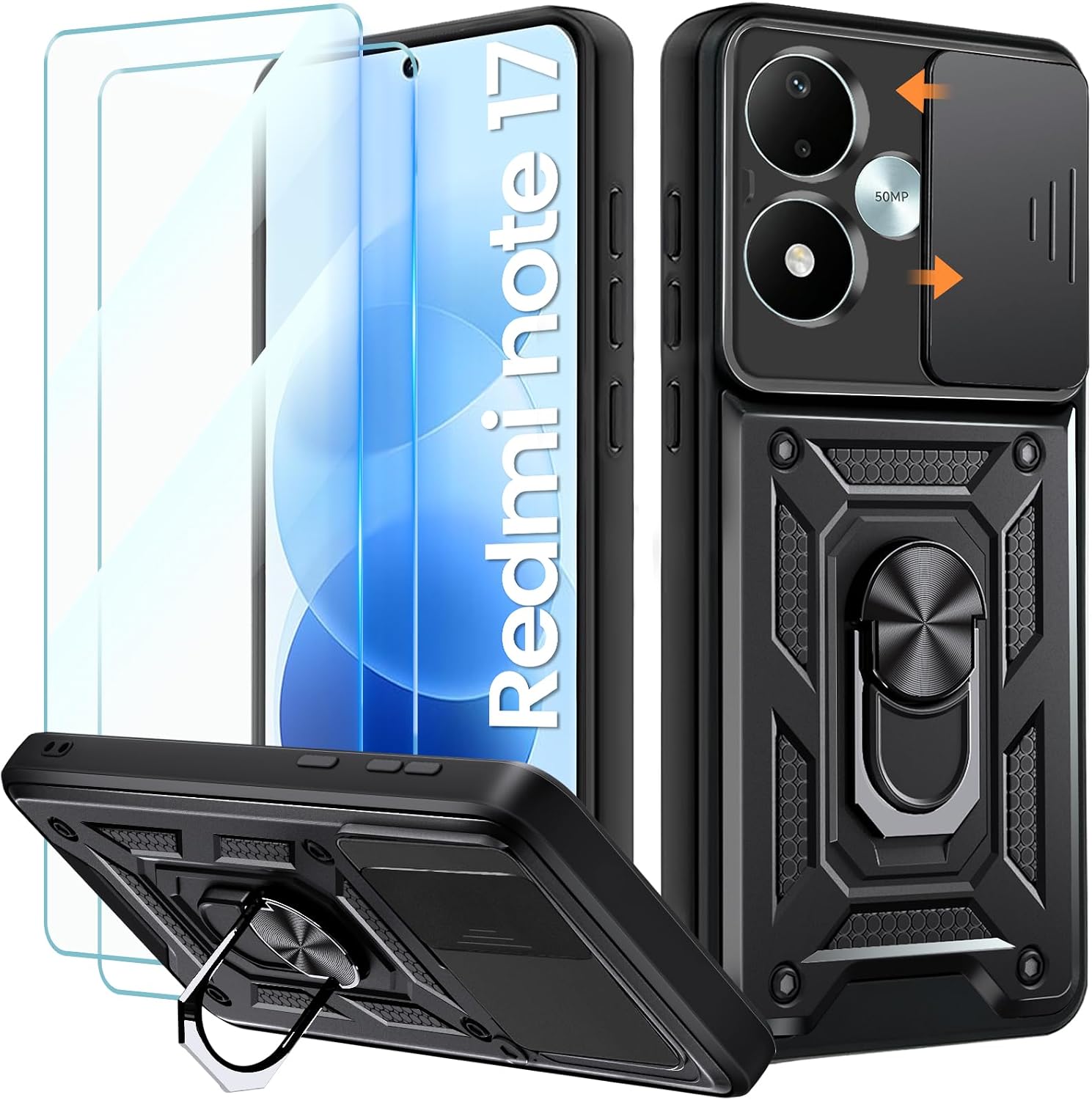 Yohii Funda para Xiaomi Redmi Note 17 5G/4G con 2 Cristal Templado, Negro