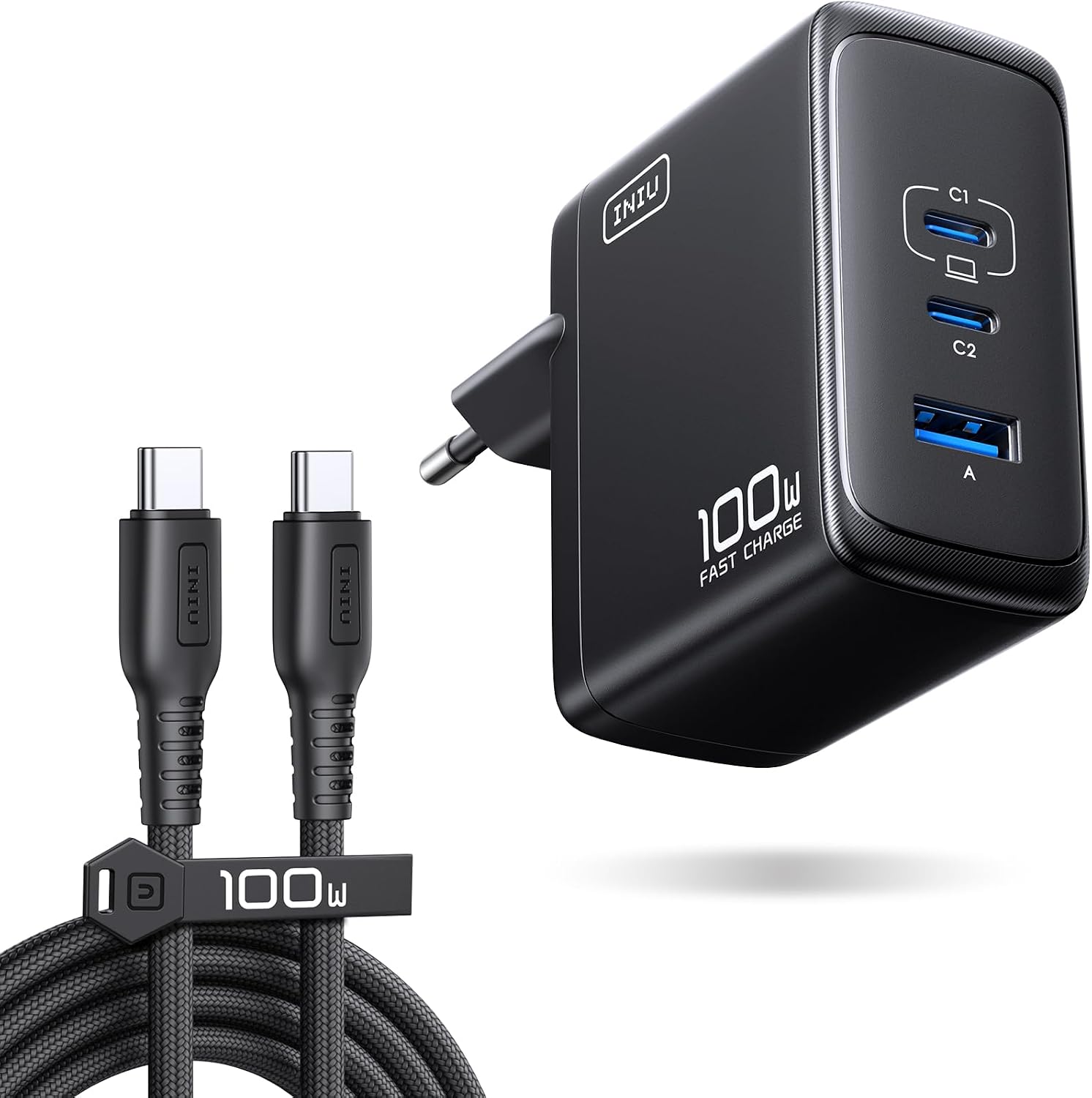 INIU GaN de 100 W, 3 portas e cabo