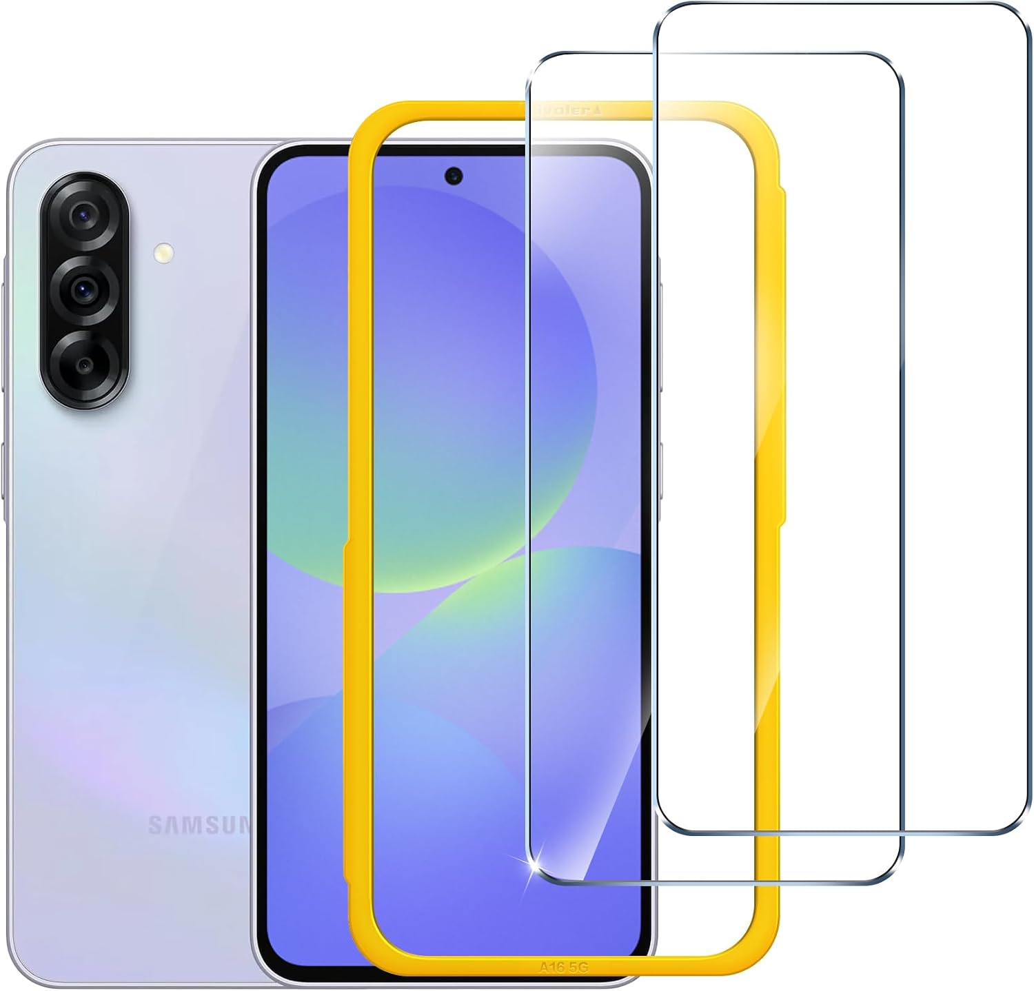 ivoler Protector de Pantalla para Samsung Galaxy A36 5G/ A37 5G, con Marco de Instalación, Cristal Templado de 9H Dureza, Antiarañazos, Sin Burbujas-2 Pack