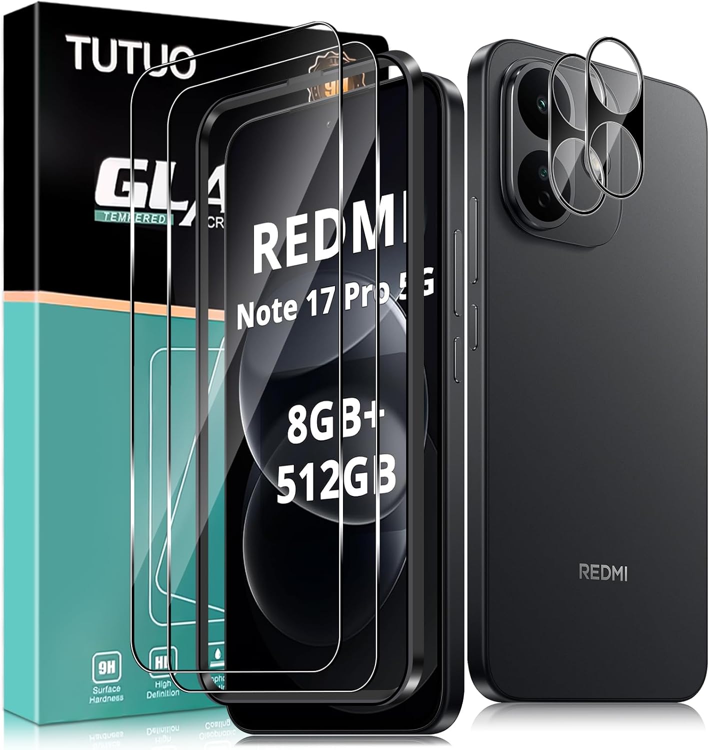 TUTUO para Xiaomi Redmi Note 17 Pro 5G Protector de Pantalla, [2+2 Piezas] Cristal Templado + Protector de Lente de Cámara, 9H Dureza Film HD Vidrio Templado, Sin Burbujas, Antiarañazos