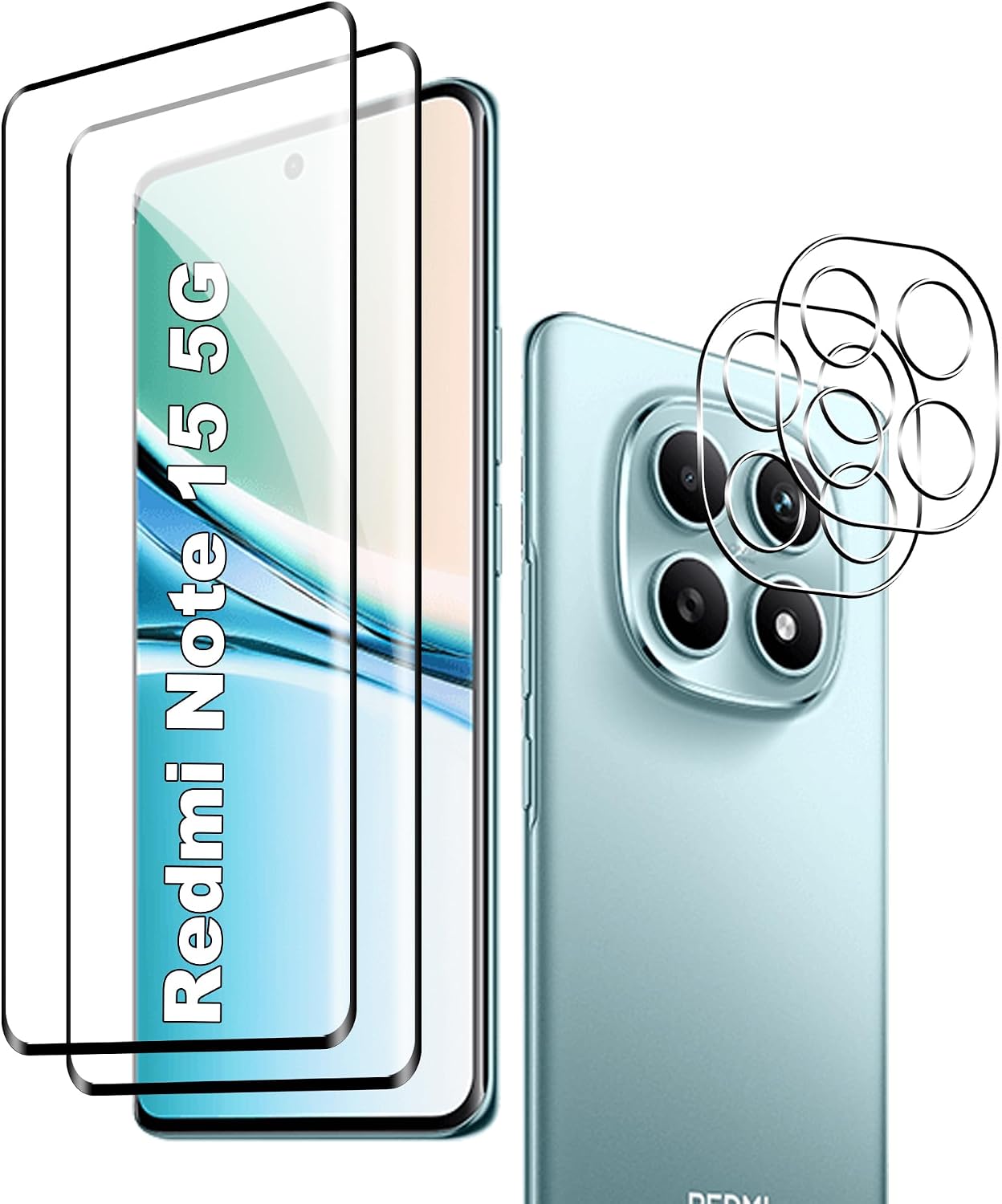 Fitudoos para Xiaomi Redmi Note 15 5G / Poco M8 5G Cristal Templado Protector de Pantalla [2 Piezas]+Protector de Lente de Cámara [2 Piezas], [9H Dureza] [Resistente a Arañazos].