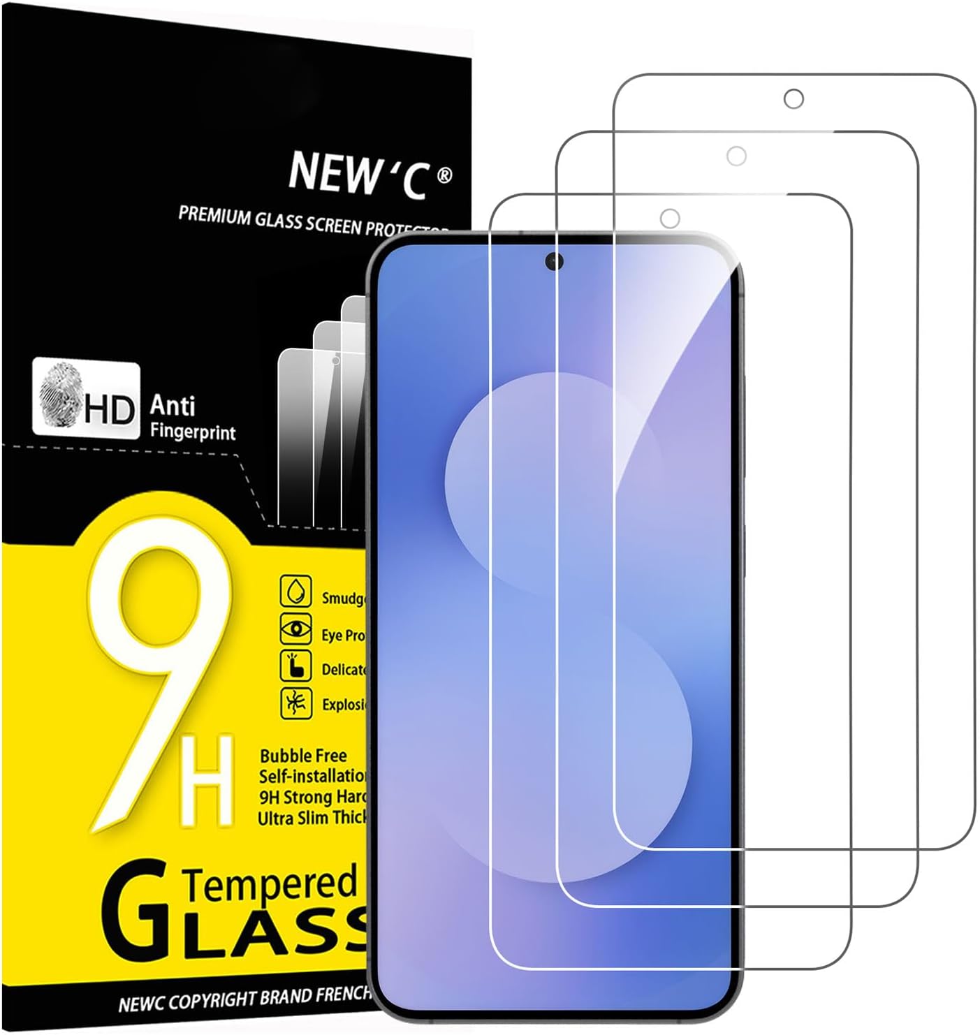 NEW'C 3 Piezas, Protector Pantalla para Samsung Galaxy A57 5G, Cristal templado Antiarañazos, Antihuellas, Sin Burbujas, Dureza 9H, 0.33 mm Ultra Transparente, Ultra Resistente