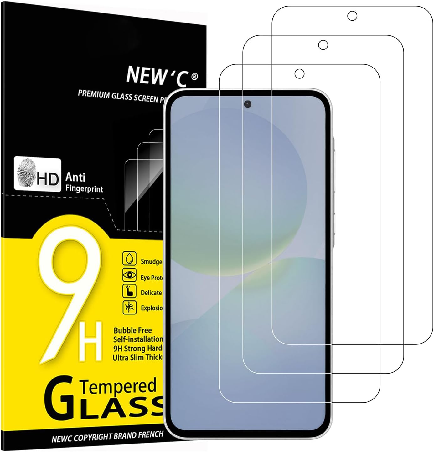NEW'C 3 Piezas, Protector Pantalla para Samsung Galaxy A37 5G, Cristal templado Antiarañazos, Antihuellas, Sin Burbujas, Dureza 9H, 0.33 mm Ultra Transparente, Ultra Resistente