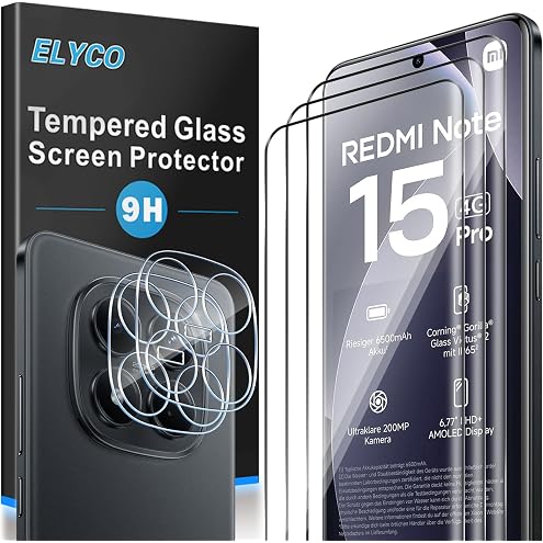 ELYCO Cristal Templado para Xiaomi Redmi Note 15 Pro 4G, 2+2 Piezas | 2 Piezas Protector de Pantalla + 2 Piezas Protector de Lente Cámara, 9H Dureza Anti-Rasguños, HD Vidrio Templado