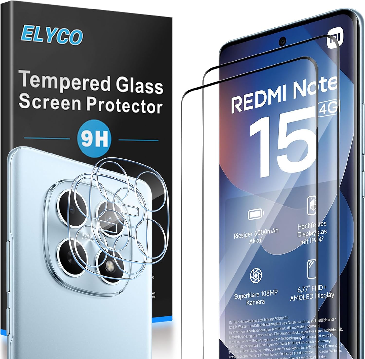 Cristal Templado para Xiaomi Redmi Note 15 4G, 2+2 Piezas
