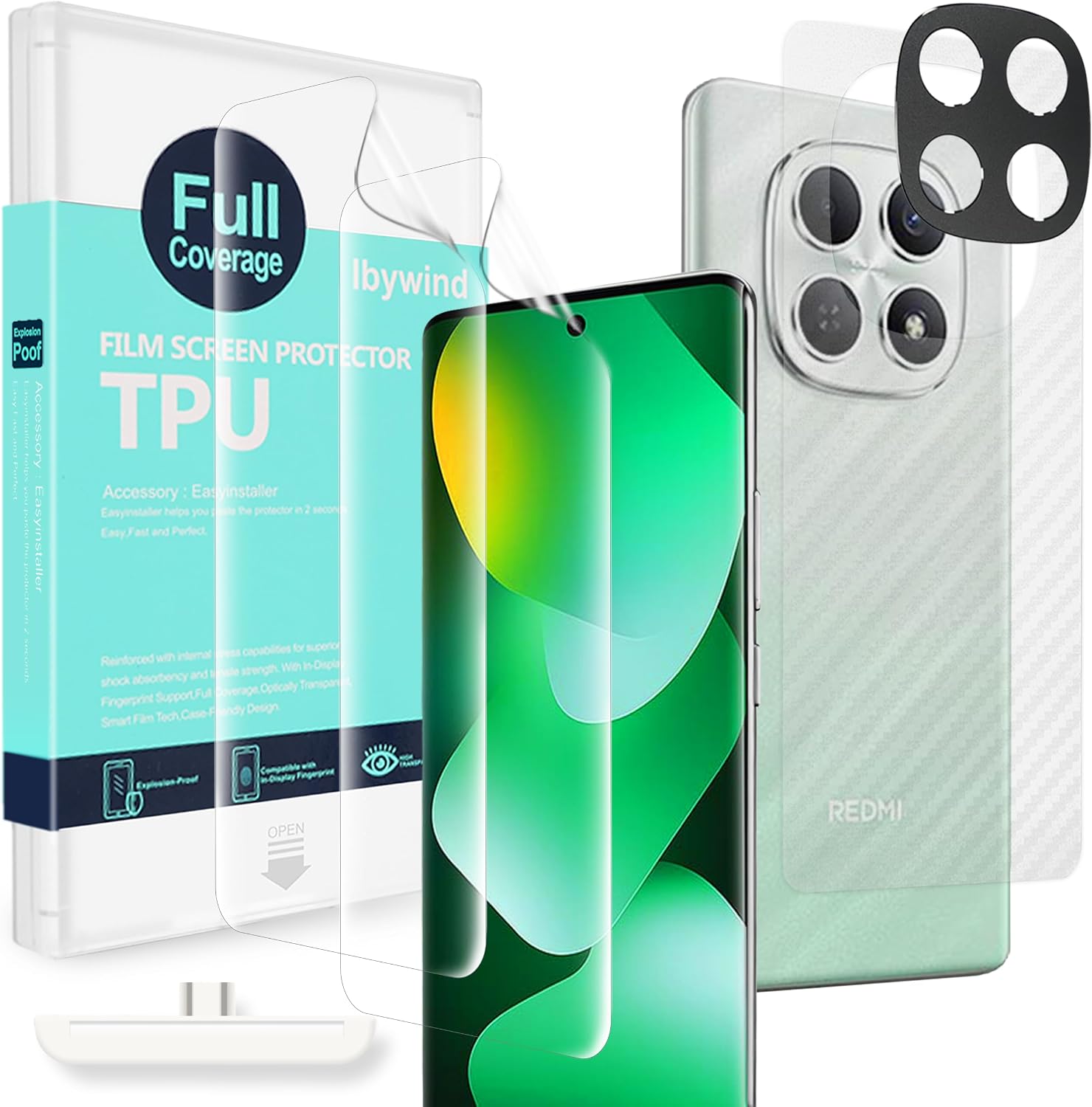 Ibywind Protector de Pantalla para Xiaomi Redmi Note 15 4G,2 Piezas Película de Hidrogel y Protector de Lente de Cámara,Fácil de Instalar,Compatible Detector Huellas,Anti Arañazos,Sin Burbujas