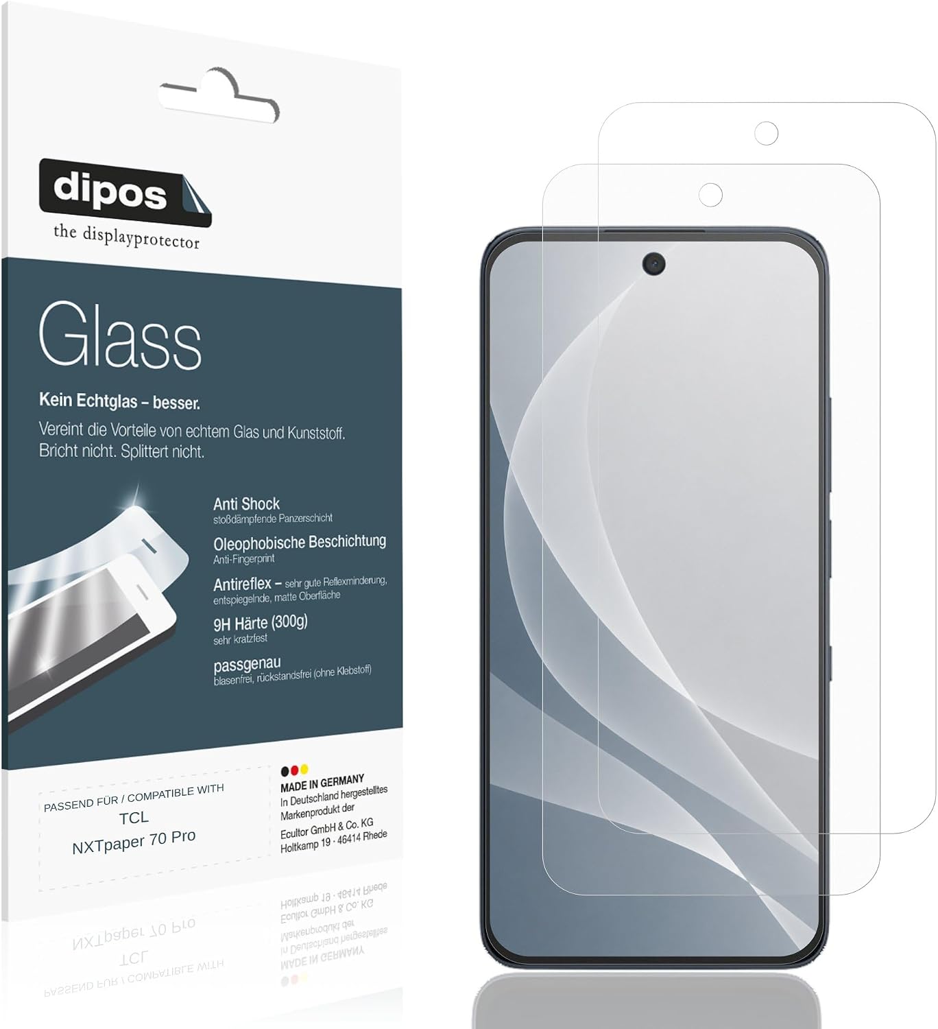 dipos 2x Protector de Pantalla 9H mate para TCL NXTpaper 70 Pro
