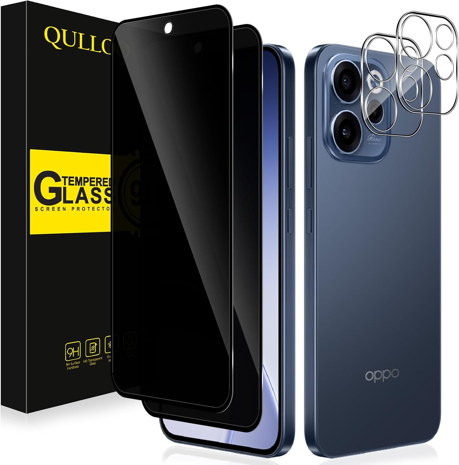 QULLOO protetor de vidro temperado com filtro de privacidade para OPPO Reno15 F 5G / OPPO Reno15 FS 5G — transparente