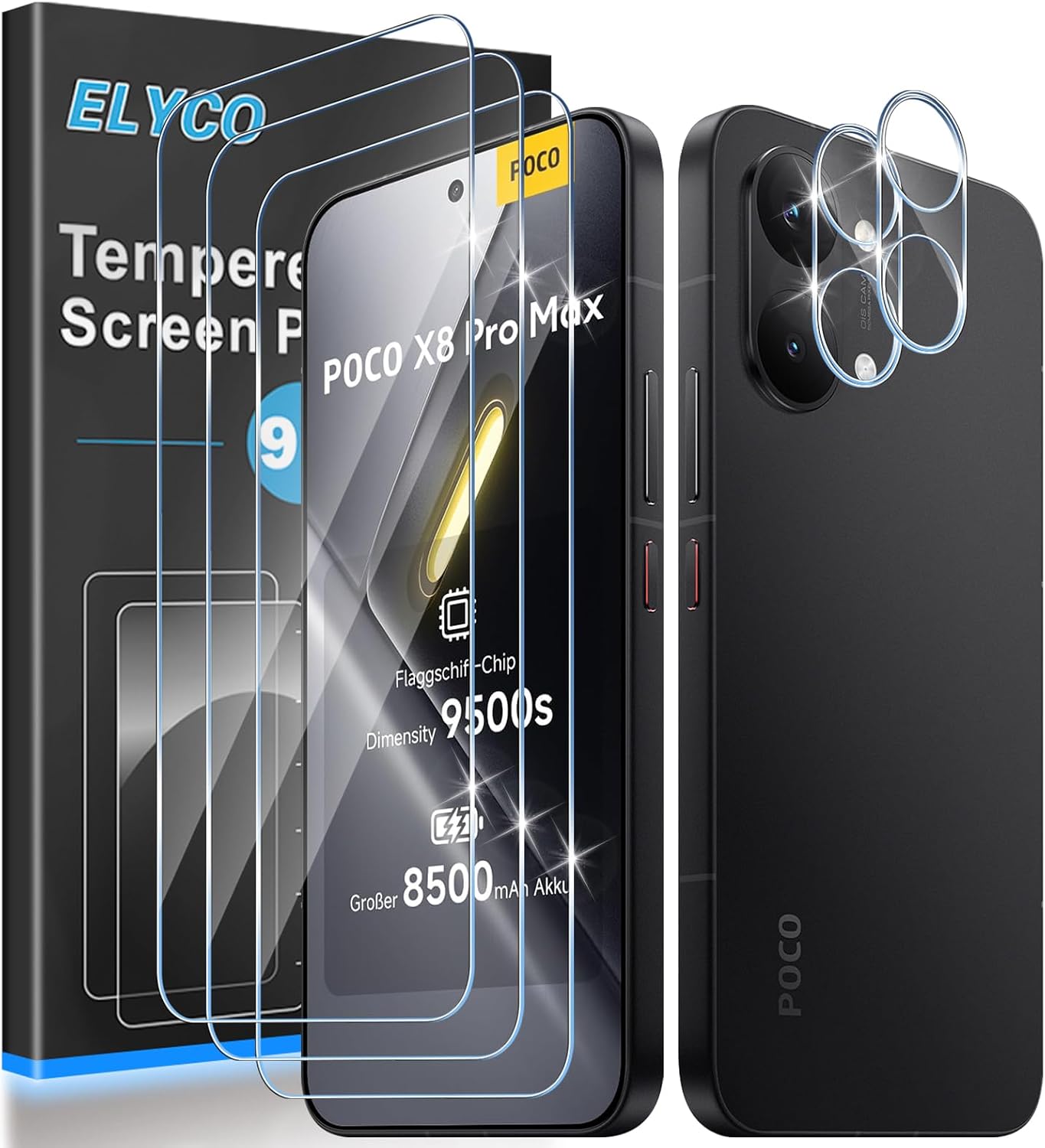 ELYCO protetor de vidro temperado para POCO X8 Pro Max