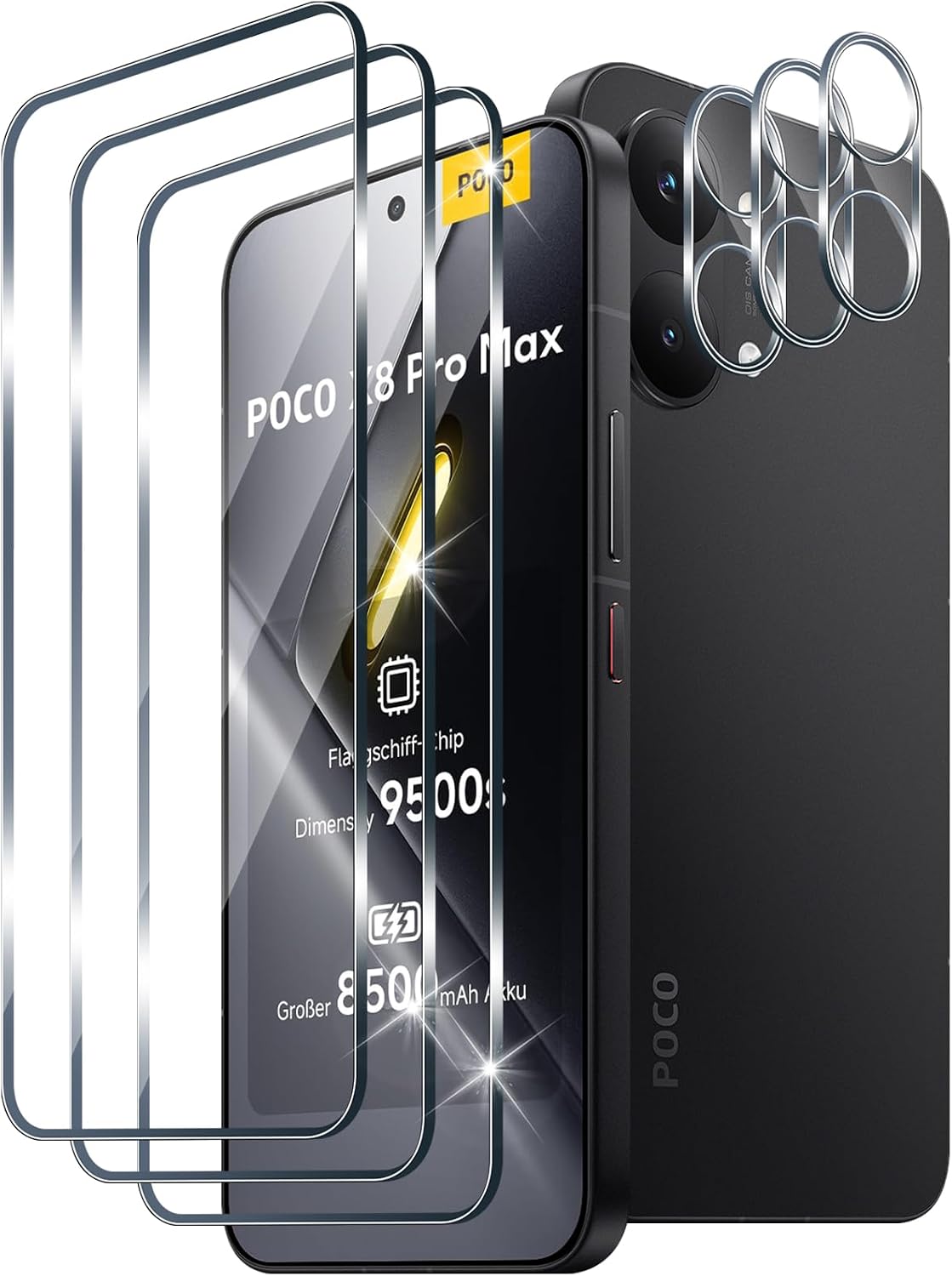 Xunzii para POCO X8 Pro Max — 3 películas e proteção de câmaras