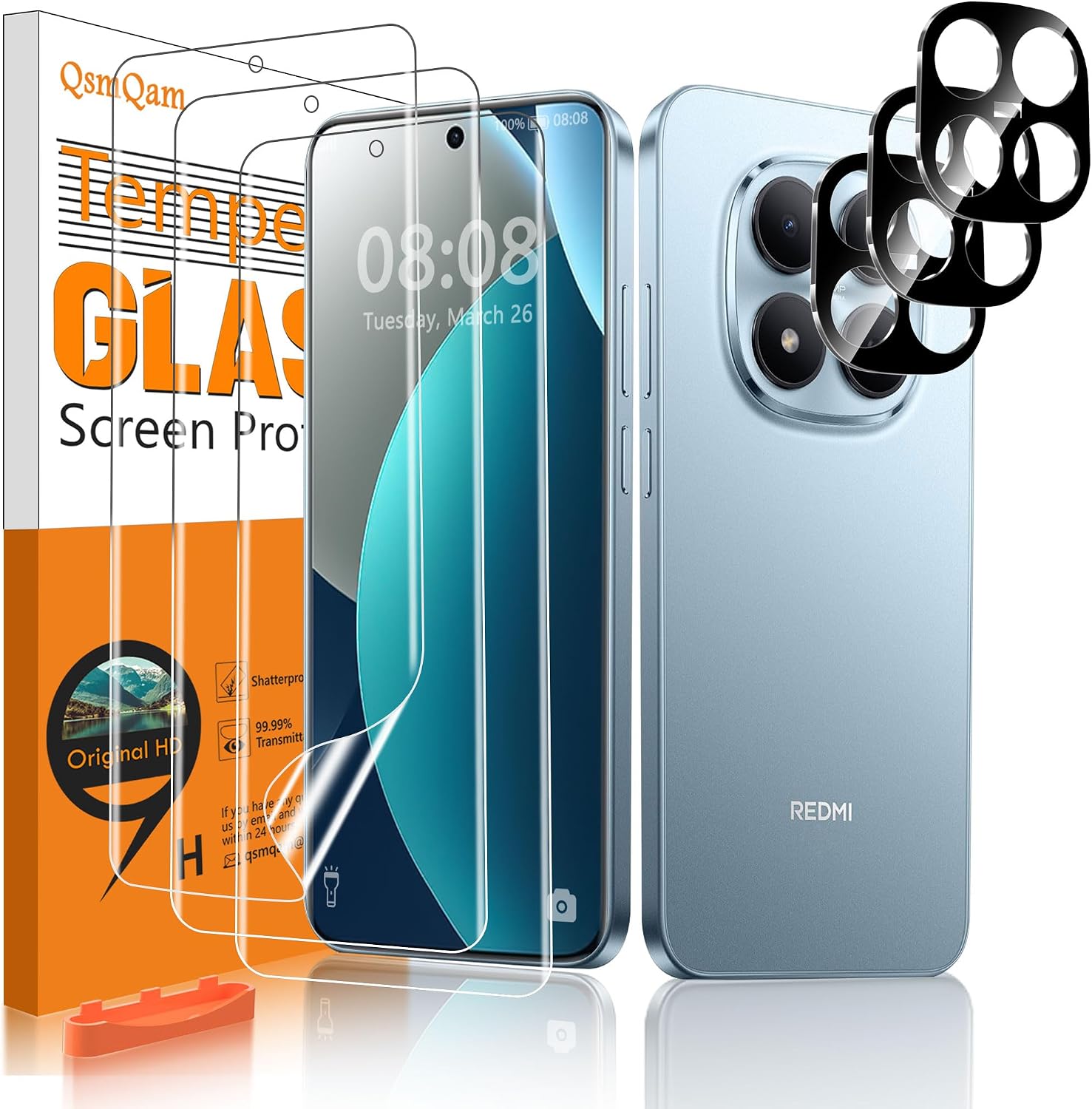 QsmQam Protector de Pantalla para Xiaomi Redmi Note 15 Pro 4G, 3 películas protectoras flexibles de TPU, 3 Piezas Protector de Lente de Cámara, Protector de pantalla HD, Anti Arañazos, Sin Burbujas
