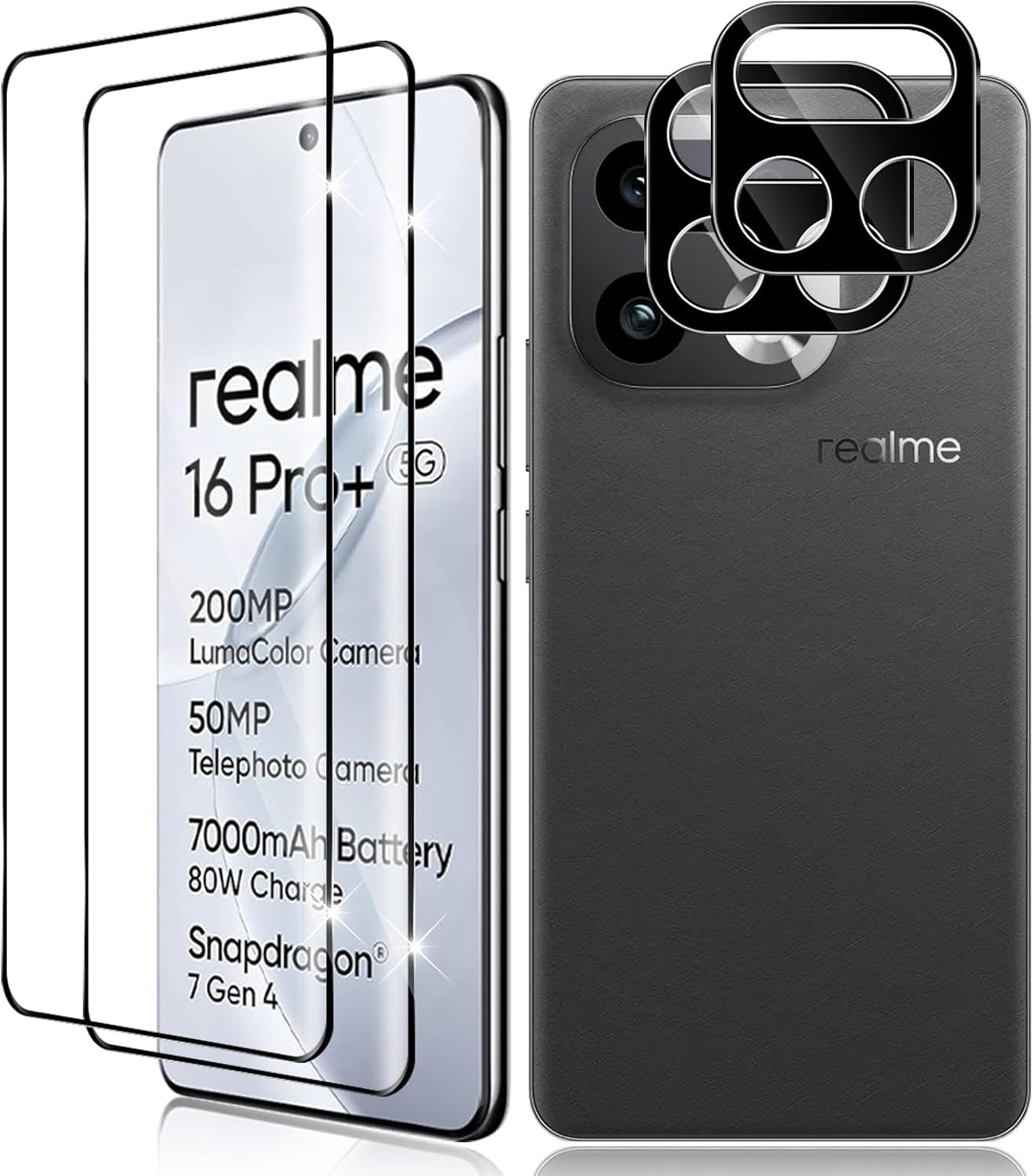 Vanrain Cristal Templado para Realme 16 Pro Plus/Realme 16 Pro+ 5G, 2+2 Piezas Protector de Pantalla y Protector de Lente de Cámara, 9H Dureza Alta Definició Anti-Arañazo