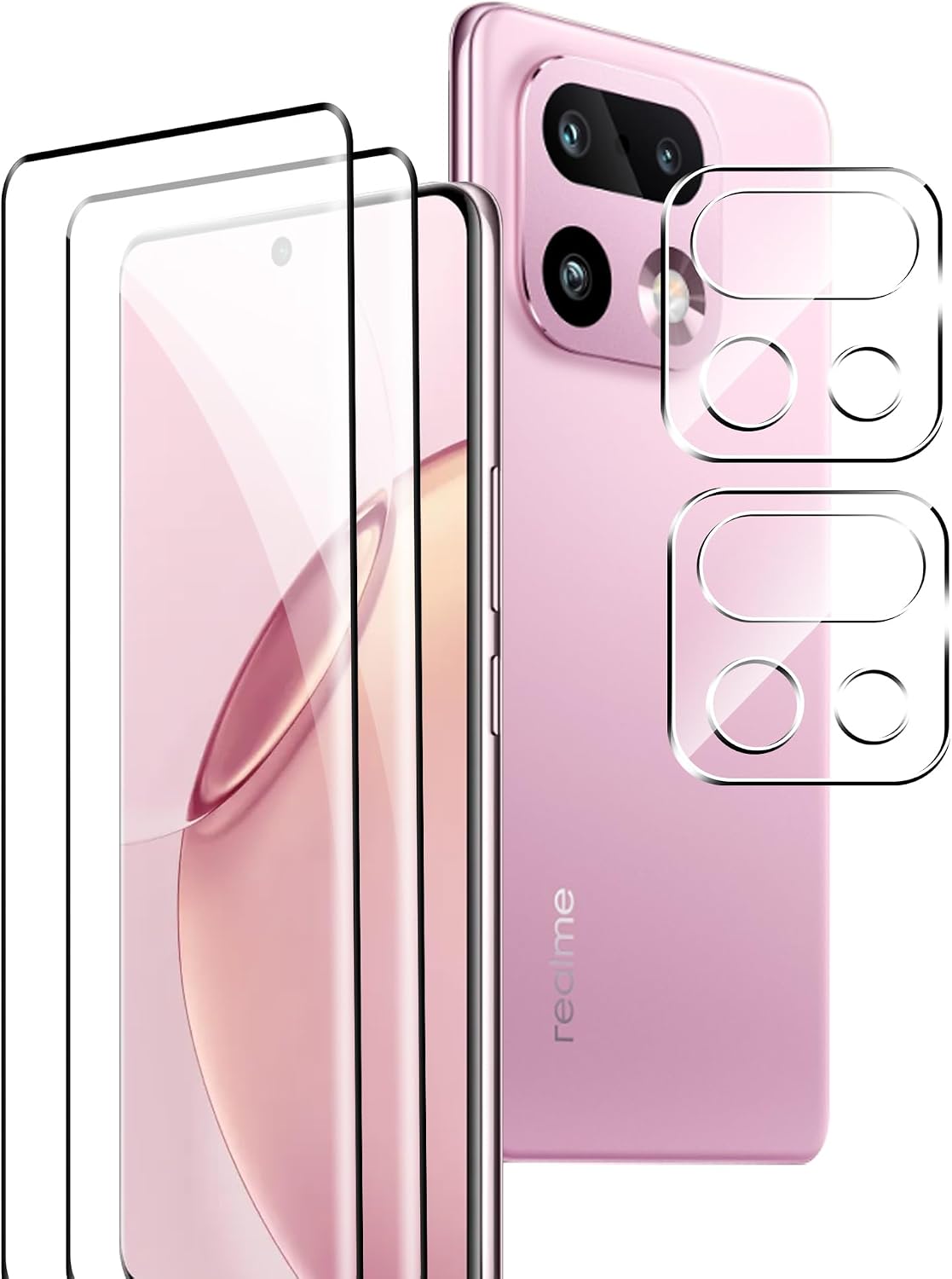 Protector de Pantalla para Realme 16 Pro Plus/16 Pro+ 5G,2 Pack Cristal Vidrio Templado y Protector de Lente de Cámara,Anti-Arañazos-dureza 9H Cristal Templado